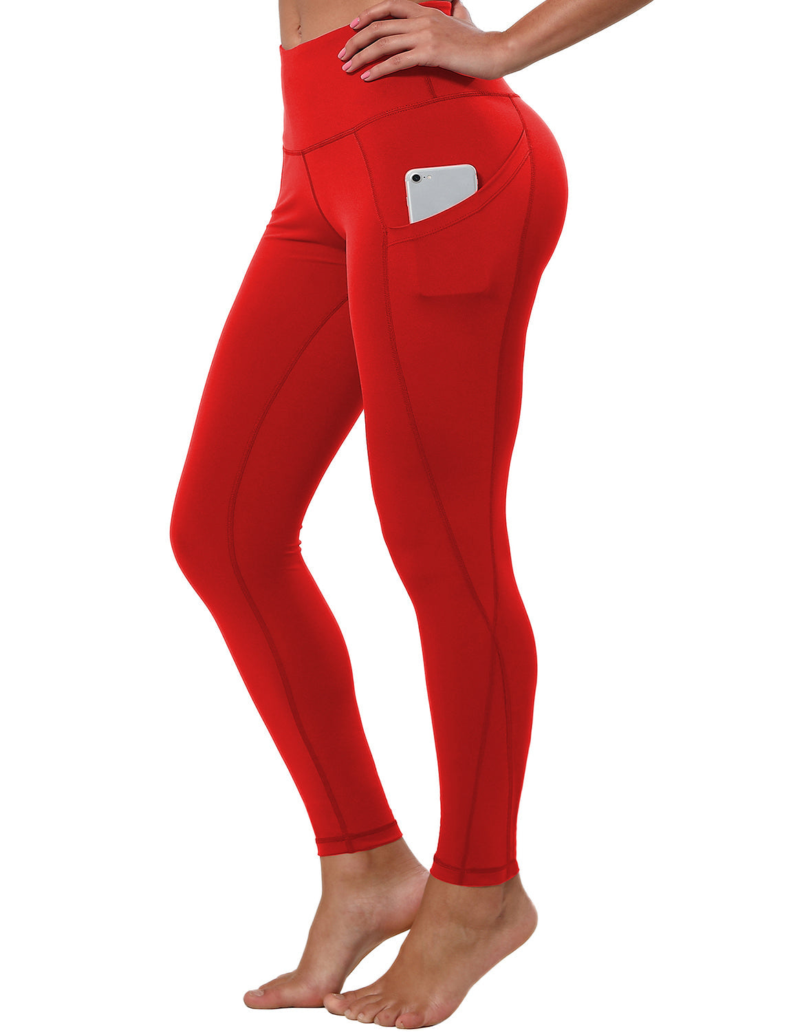 High Waist Side Pockets Pilates Pants scarlet 75% Nylon, 25% Spandex Fabric doesn't attract lint easily 4-way stretch No see-through Moisture-wicking Tummy control Inner pocket