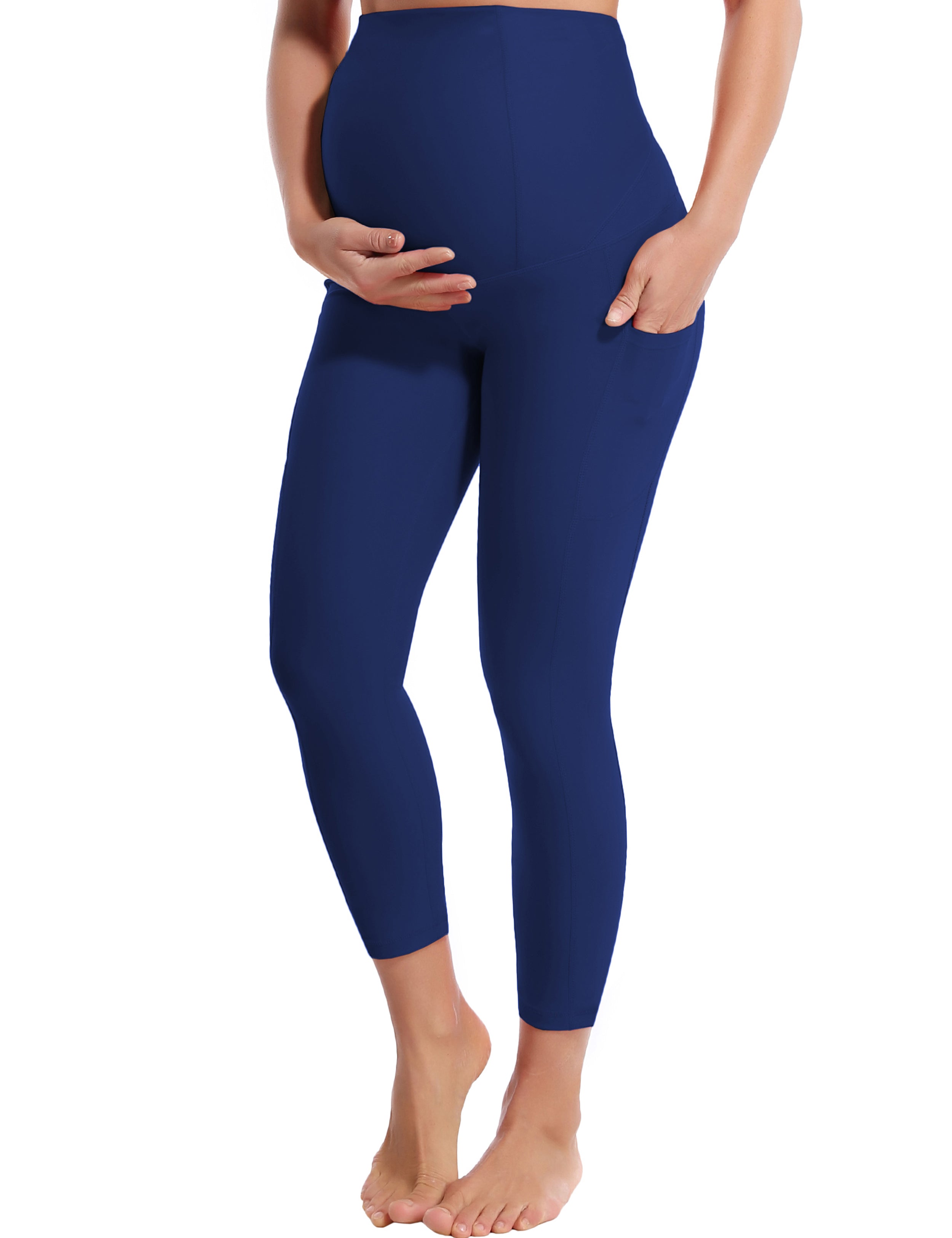 22" Side Pockets Maternity Yoga Pants navy 87%Nylon/13%Spandex Softest-ever fabric High elasticity 4-way stretch Fabric doesn't attract lint easily No see-through Moisture-wicking Machine wash