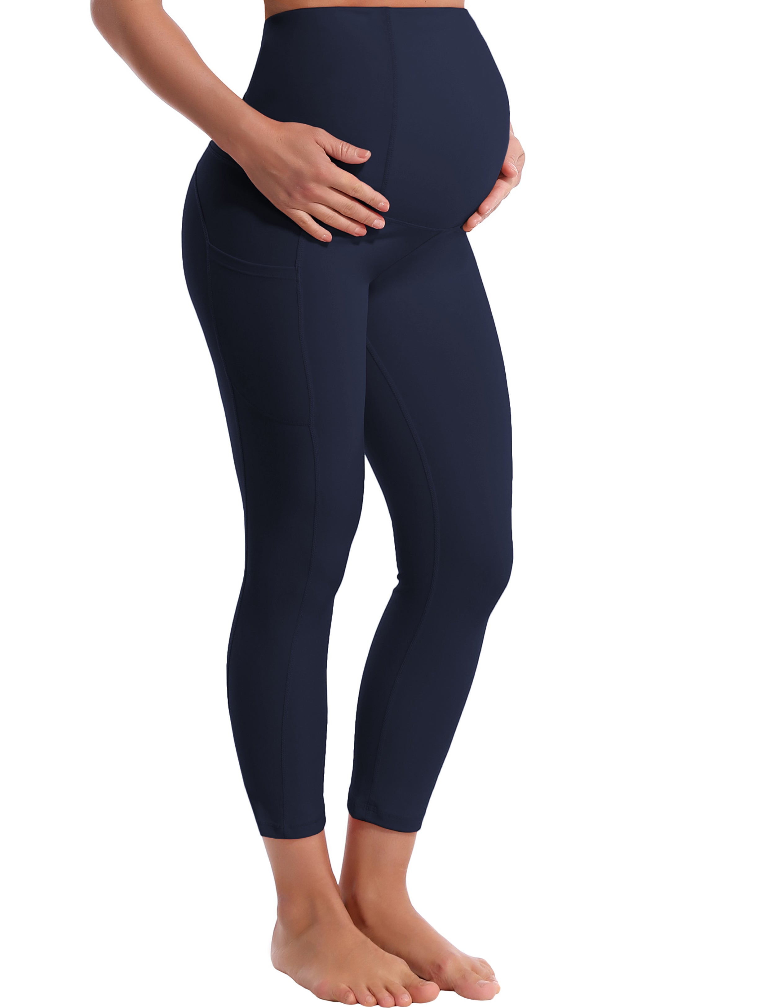 22" Side Pockets Maternity Biking Pants darknavy 87%Nylon/13%Spandex Softest-ever fabric High elasticity 4-way stretch Fabric doesn't attract lint easily No see-through Moisture-wicking Machine wash