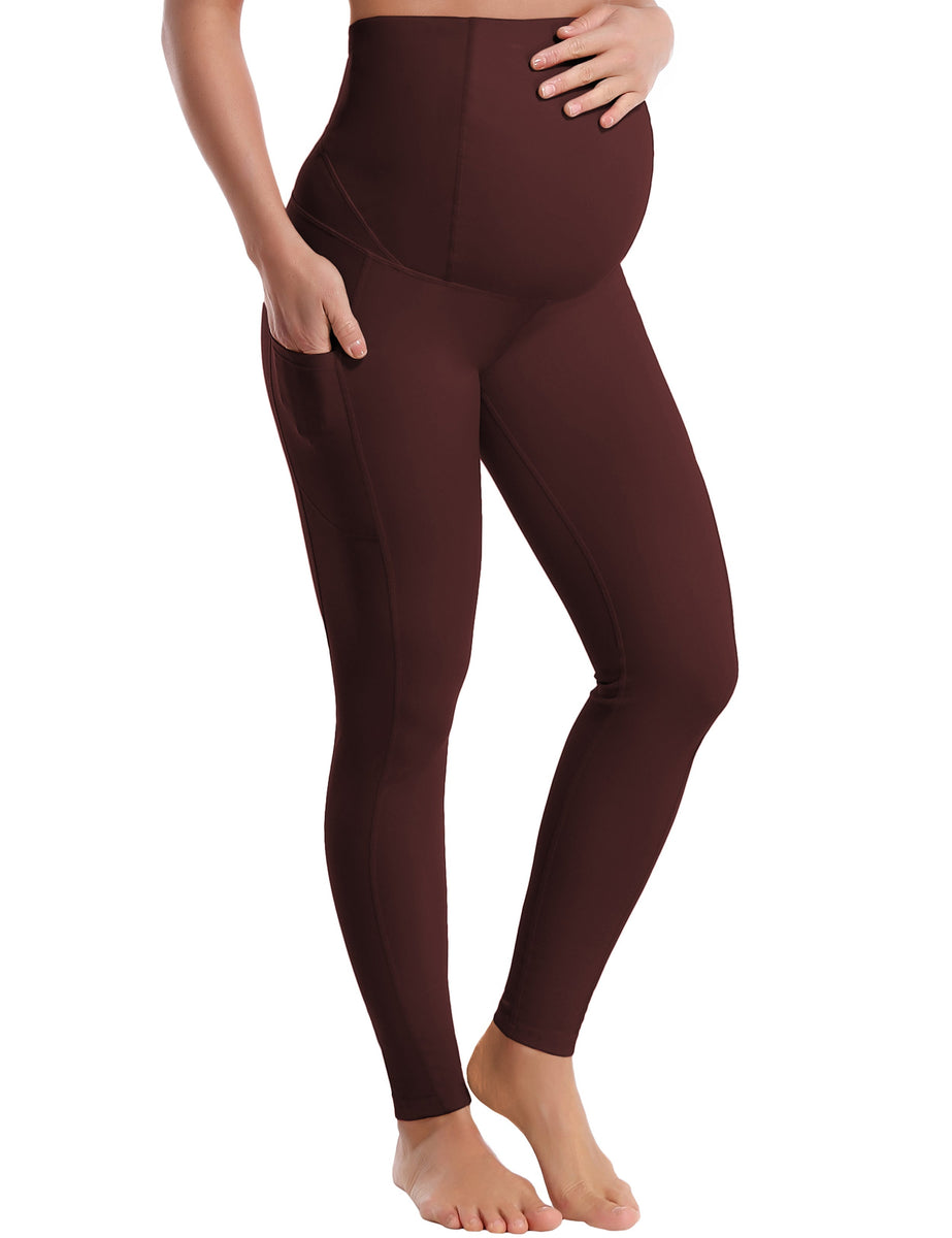 26" Side Pockets Maternity Gym Pants mahoganymaroon_Gym bubblelime