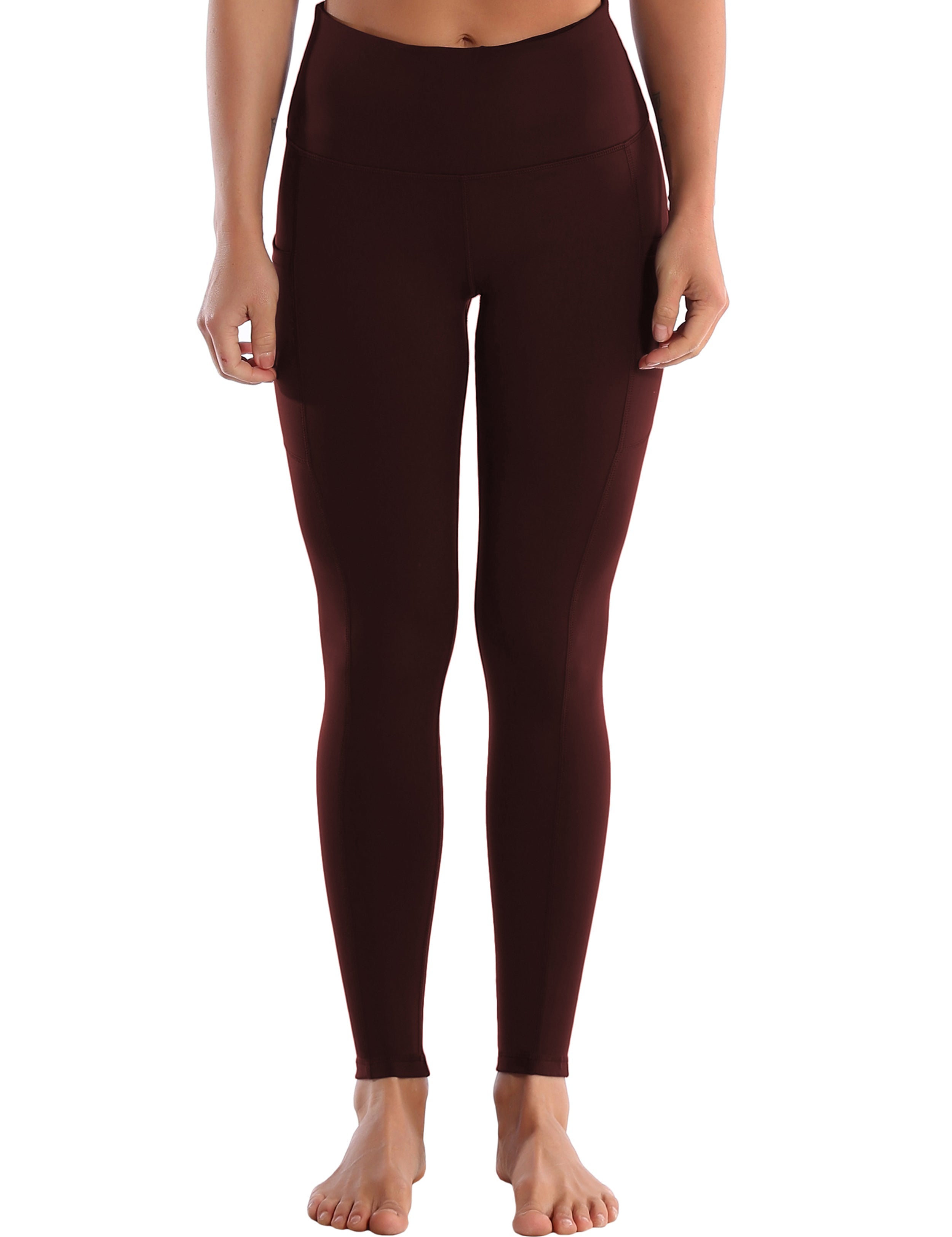 Hip Line Side Pockets Biking Pants mahoganymaroon Sexy Hip Line Side Pockets 75%Nylon/25%Spandex Fabric doesn't attract lint easily 4-way stretch No see-through Moisture-wicking Tummy control Inner pocket Two lengths