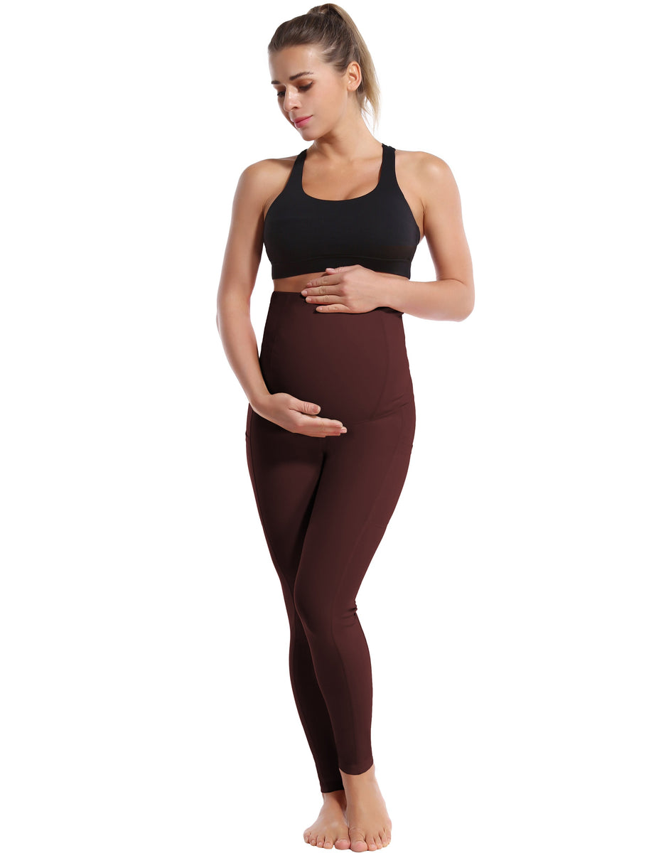 26" Side Pockets Maternity Gym Pants mahoganymaroon_Gym bubblelime
