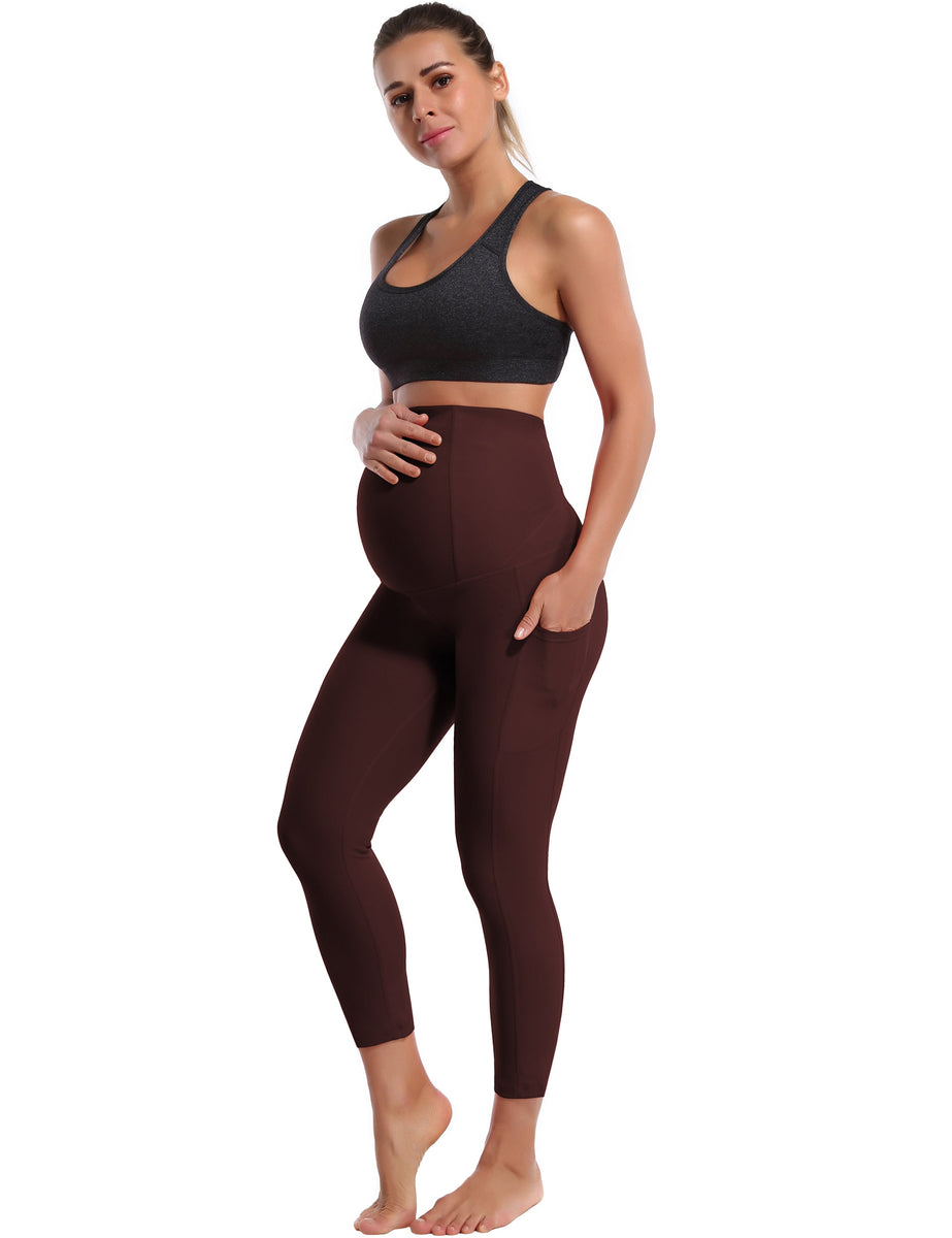 22" Side Pockets Maternity Yoga Pants mahoganymaroon_yoga bubblelime