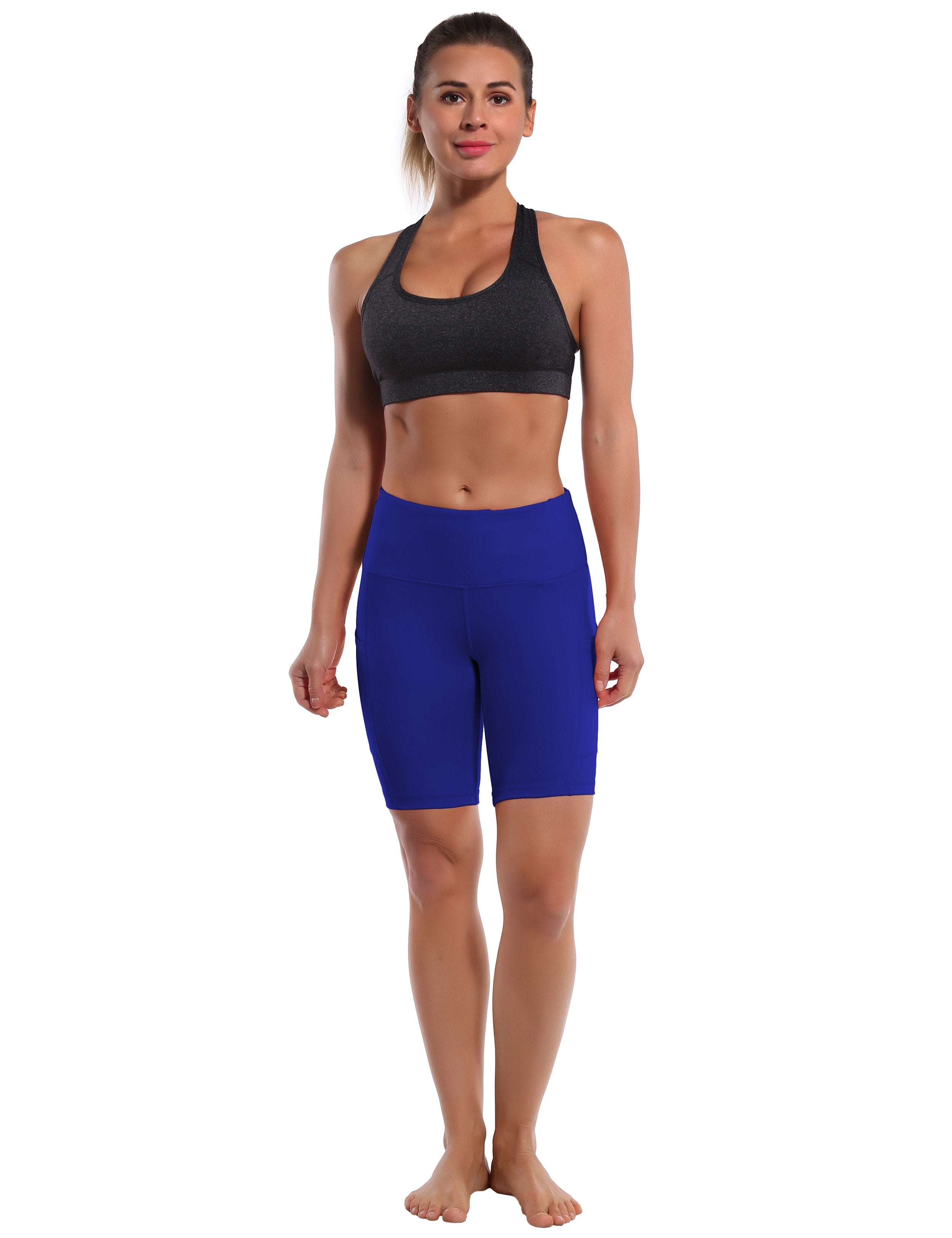 8" Side Pockets Yoga Shorts navy Sleek, soft, smooth and totally comfortable: our newest style is here. Softest-ever fabric High elasticity High density 4-way stretch Fabric doesn't attract lint easily No see-through Moisture-wicking Machine wash 75% Nylon, 25% Spandex