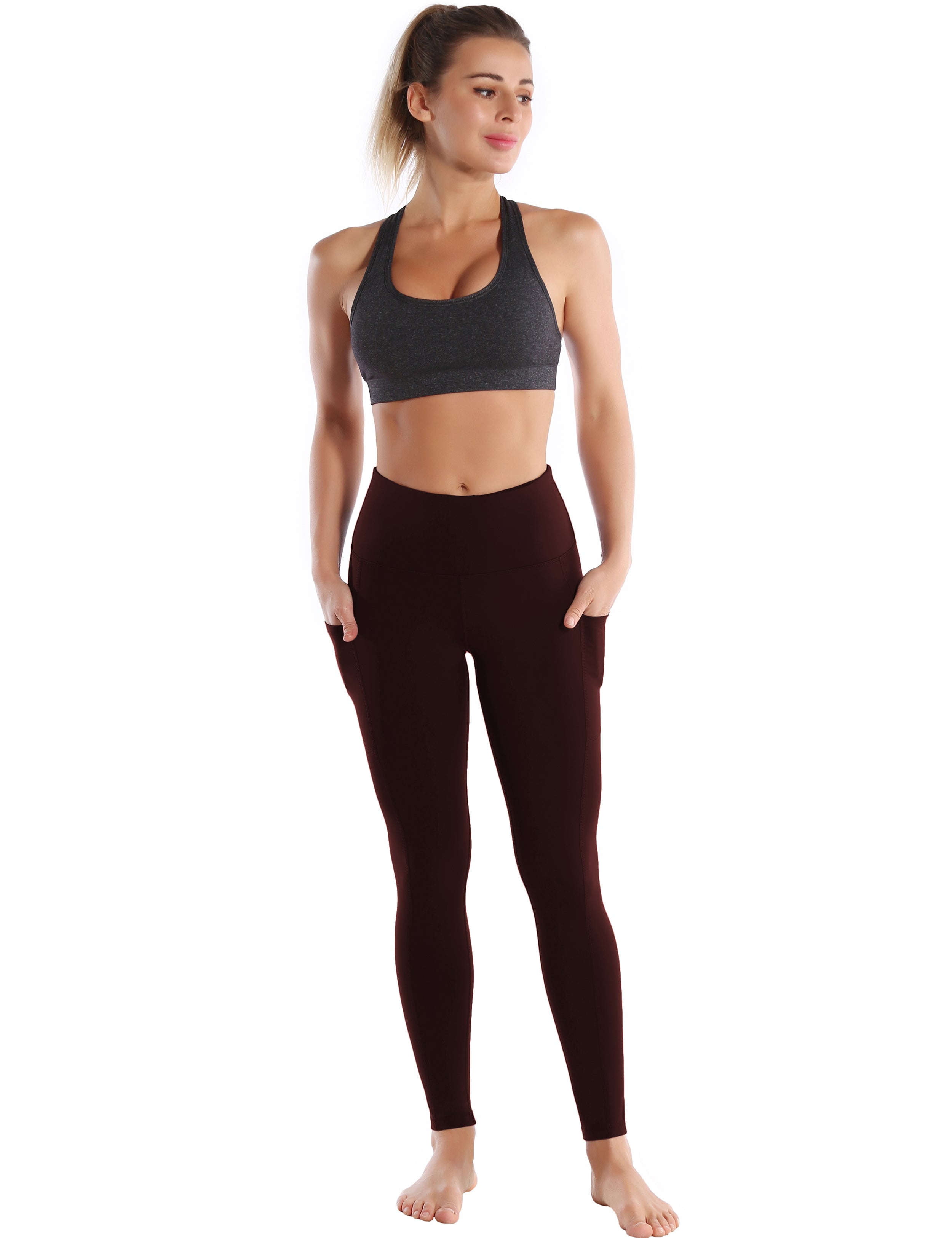 Hip Line Side Pockets Biking Pants mahoganymaroon Sexy Hip Line Side Pockets 75%Nylon/25%Spandex Fabric doesn't attract lint easily 4-way stretch No see-through Moisture-wicking Tummy control Inner pocket Two lengths