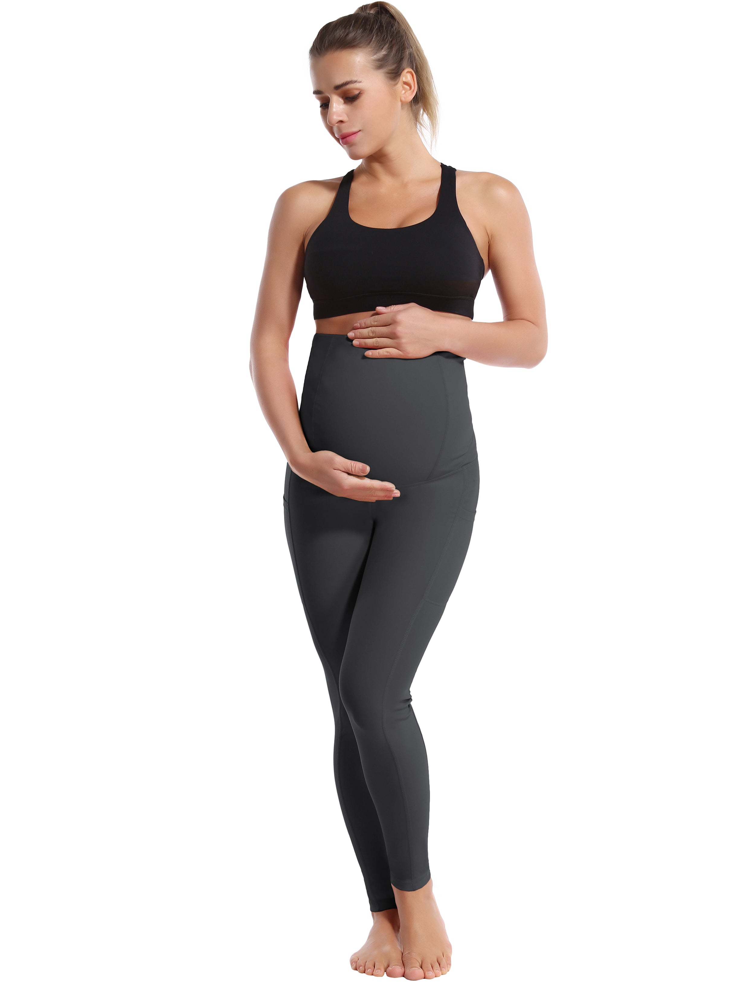 26" Side Pockets Maternity Pilates Pants shadowcharcoal 87%Nylon/13%Spandex Softest-ever fabric High elasticity 4-way stretch Fabric doesn't attract lint easily No see-through Moisture-wicking Machine wash