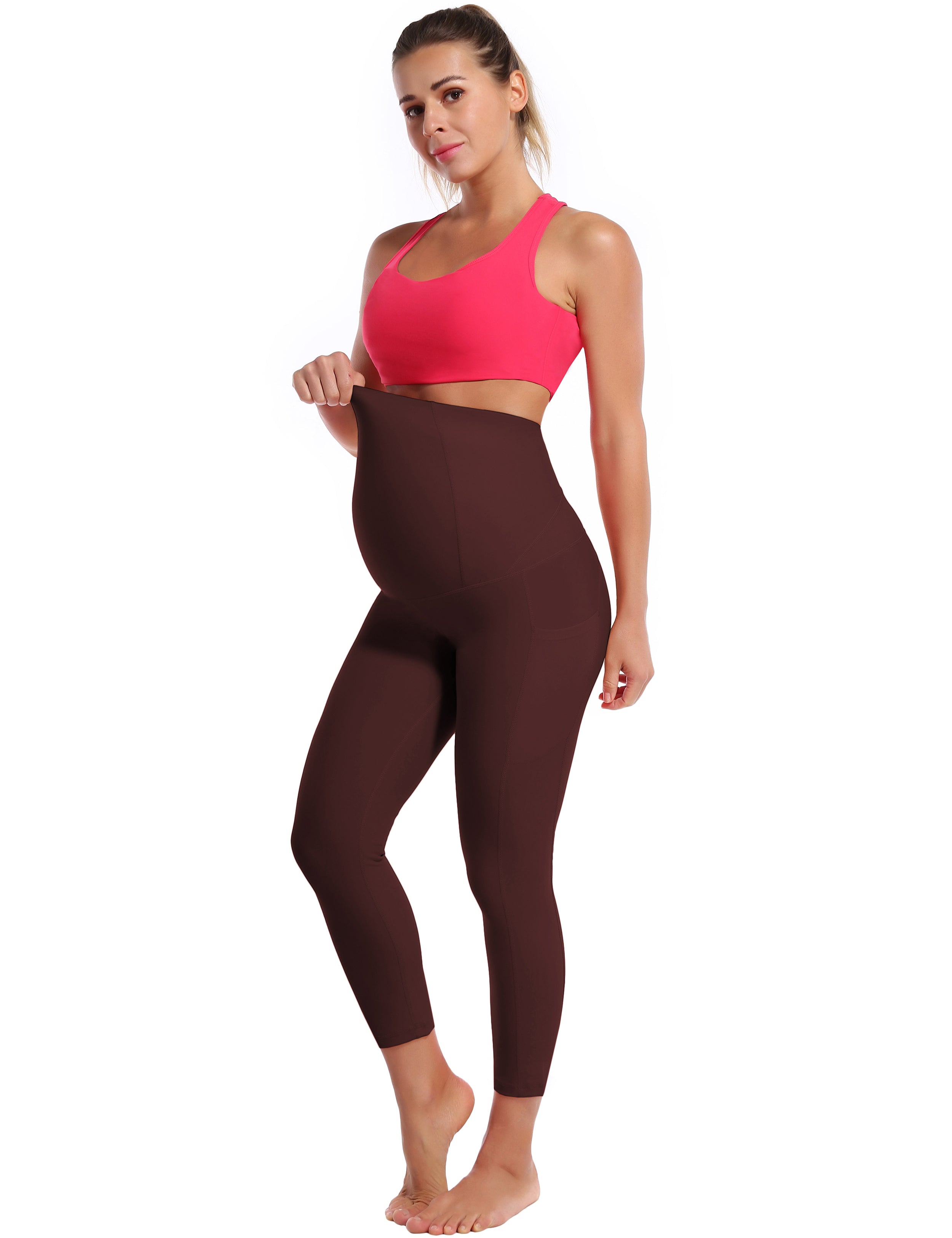 22" Side Pockets Maternity Yoga Pants mahoganymaroon 87%Nylon/13%Spandex Softest-ever fabric High elasticity 4-way stretch Fabric doesn't attract lint easily No see-through Moisture-wicking Machine wash