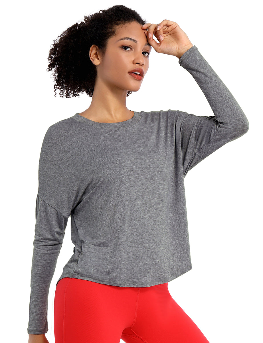 Yoga Batwing Tunic Tops heathercharcoal_yoga bubblelime