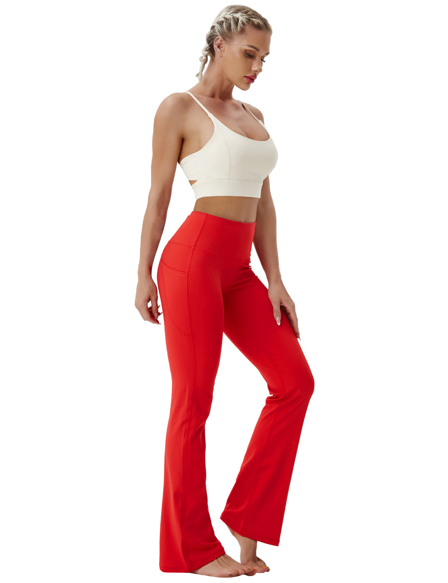29" 31" 33" 35" 37" Side Pockets Bootcut Leggings scarlet bubblelime