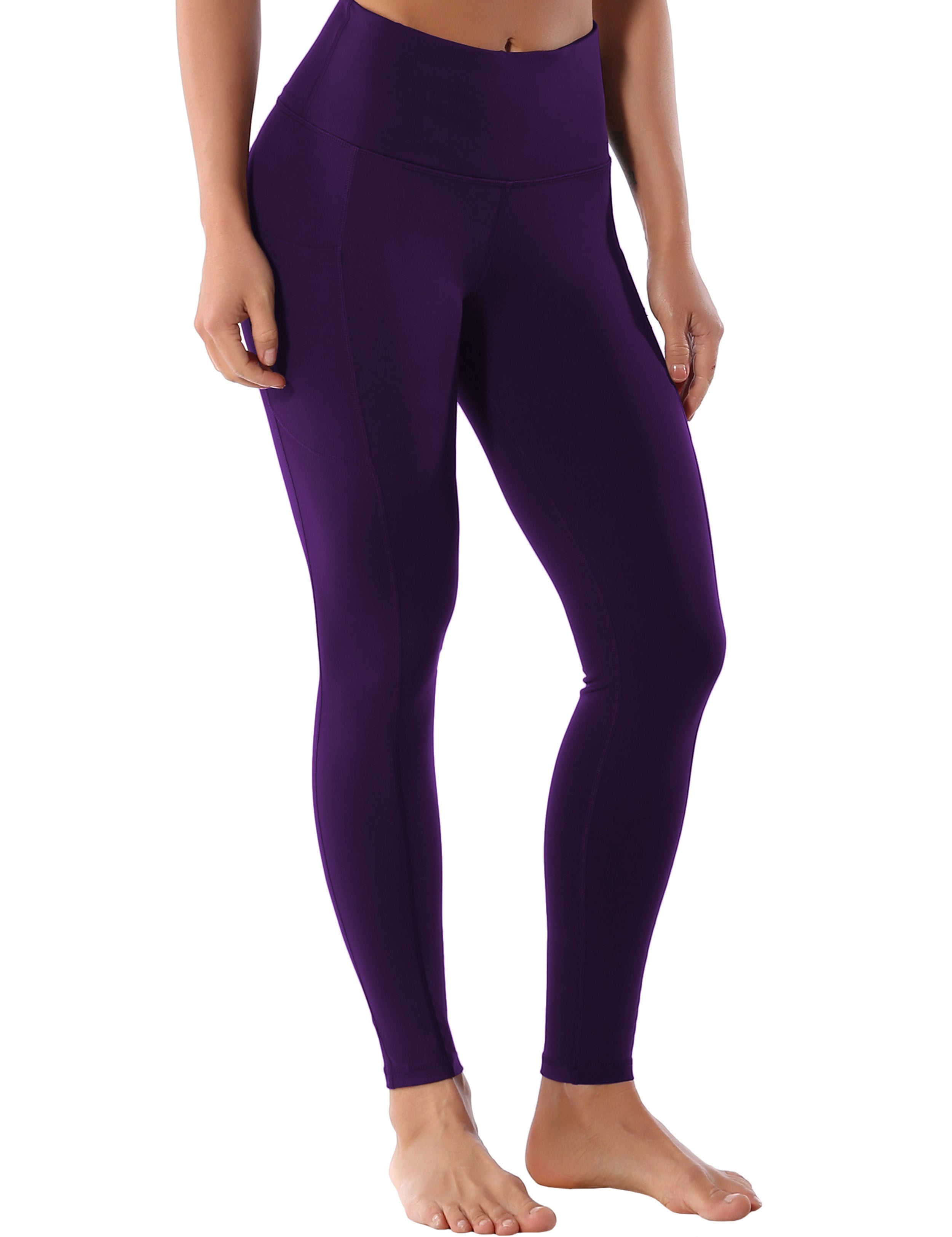 Hip Line Side Pockets Yoga Pants eggplantpurple Sexy Hip Line Side Pockets 75%Nylon/25%Spandex Fabric doesn't attract lint easily 4-way stretch No see-through Moisture-wicking Tummy control Inner pocket Two lengths