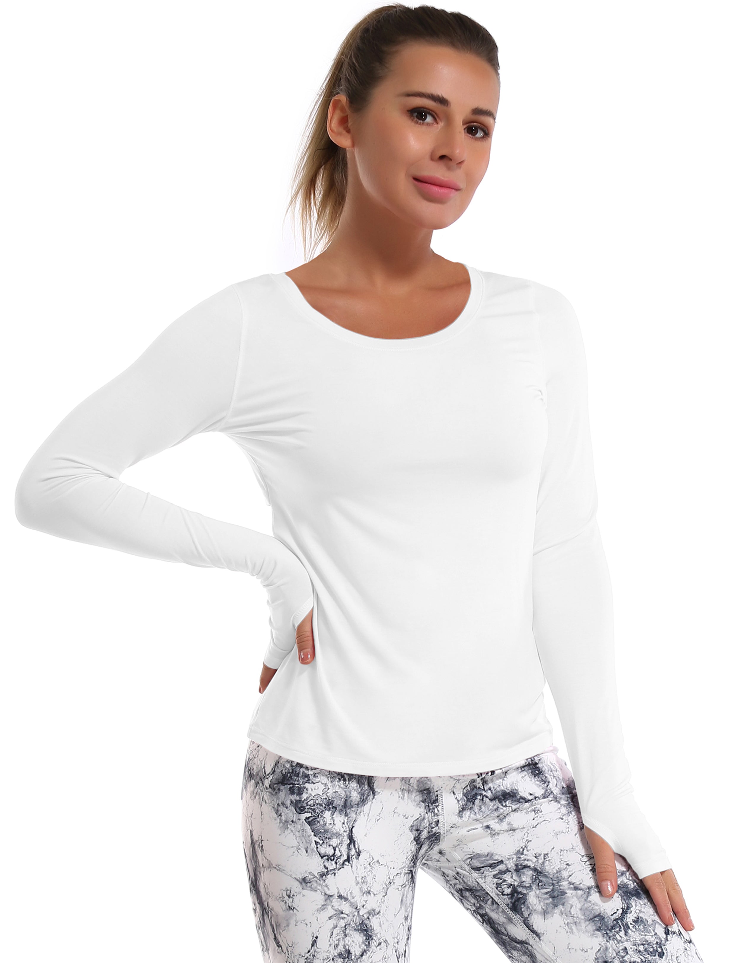 Open Back Long Sleeve Tops white Designed for On the Move Slim fit 93%Modal/7%Spandex Four-way stretch Naturally breathable Super-Soft, Modal Fabric