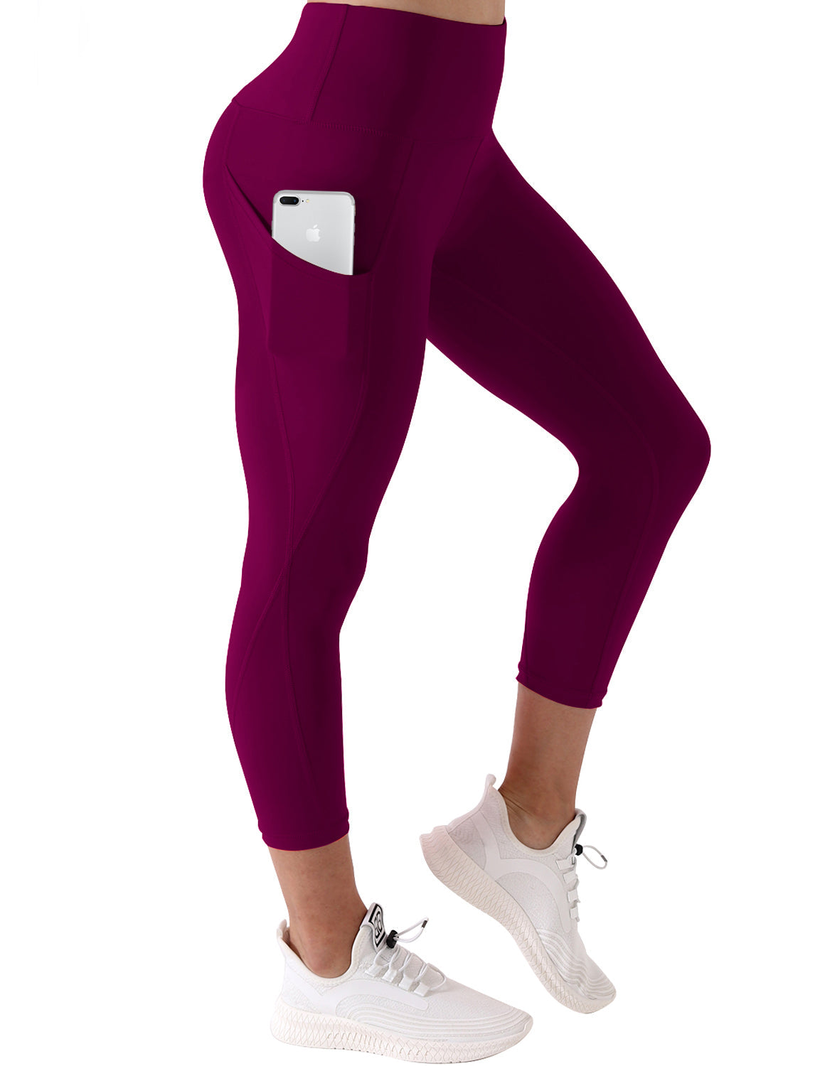 22" High Waist Side Pockets Capris grapevine 75%Nylon/25%Spandex Fabric doesn't attract lint easily 4-way stretch No see-through Moisture-wicking Tummy control Inner pocket