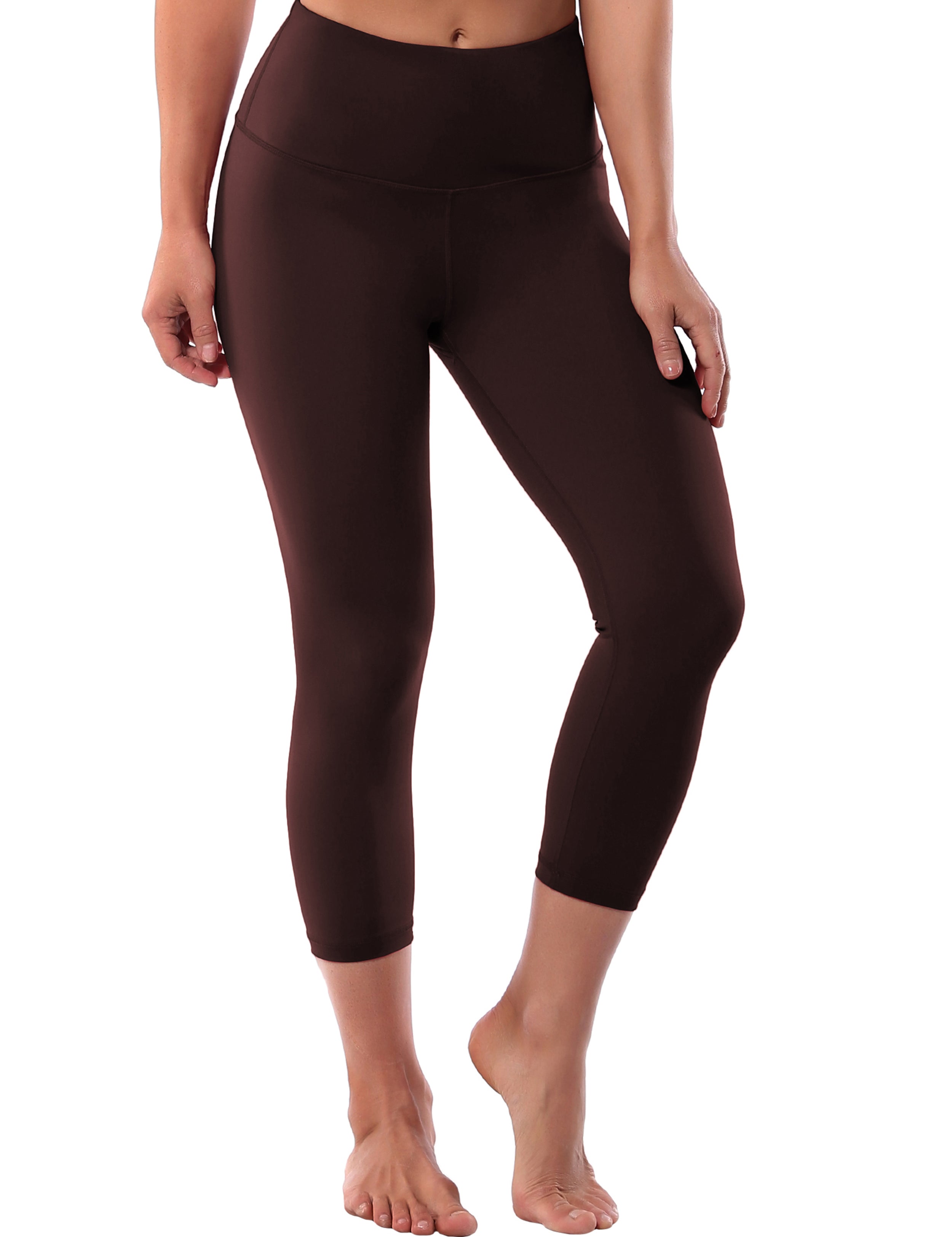 19" High Waist Crop Tight Capris mahoganymaroon 75%Nylon/25%Spandex Fabric doesn't attract lint easily 4-way stretch No see-through Moisture-wicking Tummy control Inner pocket