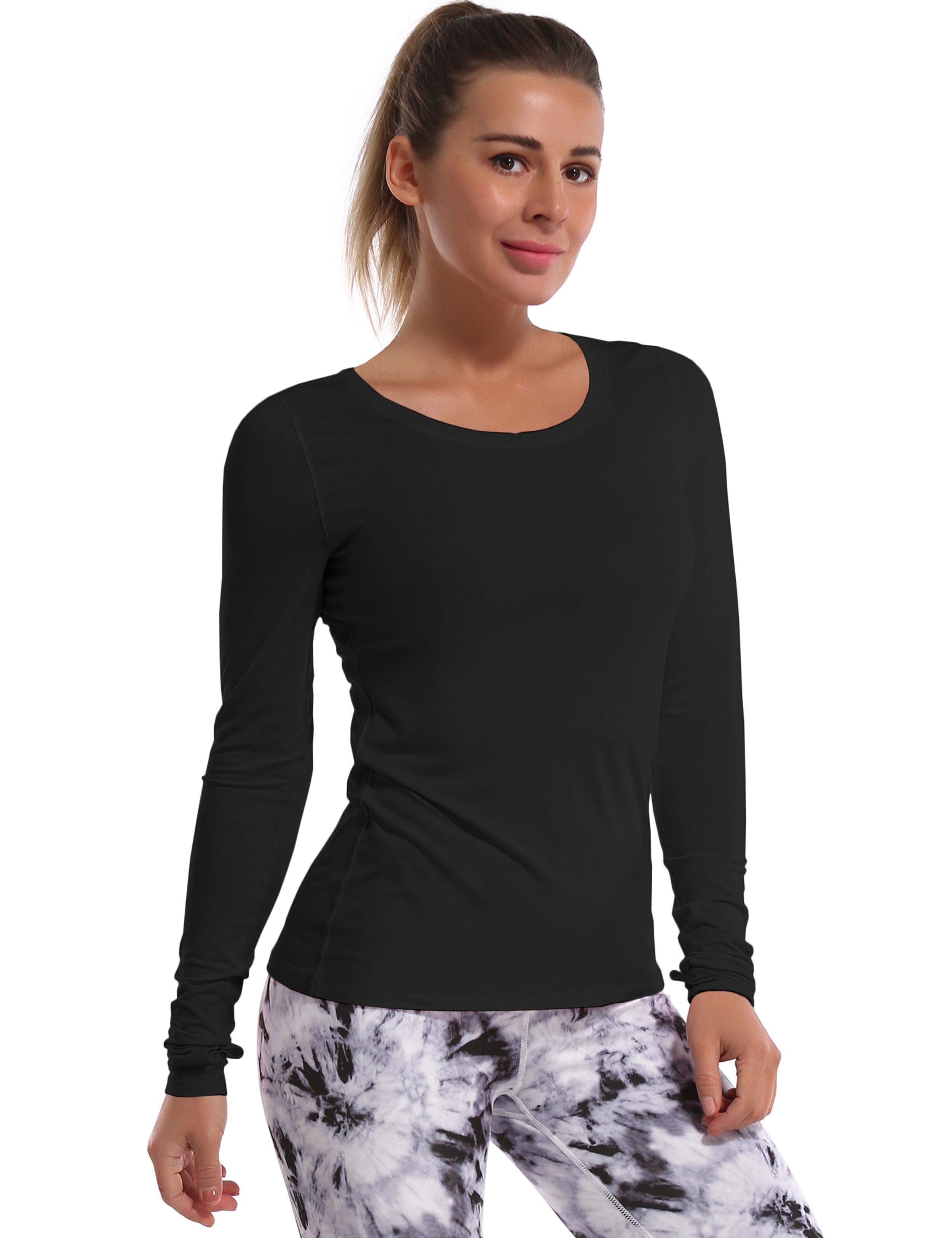 Athlete Long Sleeve Tops black Designed for On the Move Slim fit 93%Modal/7%Spandex Four-way stretch Naturally breathable Super-Soft, Modal Fabric