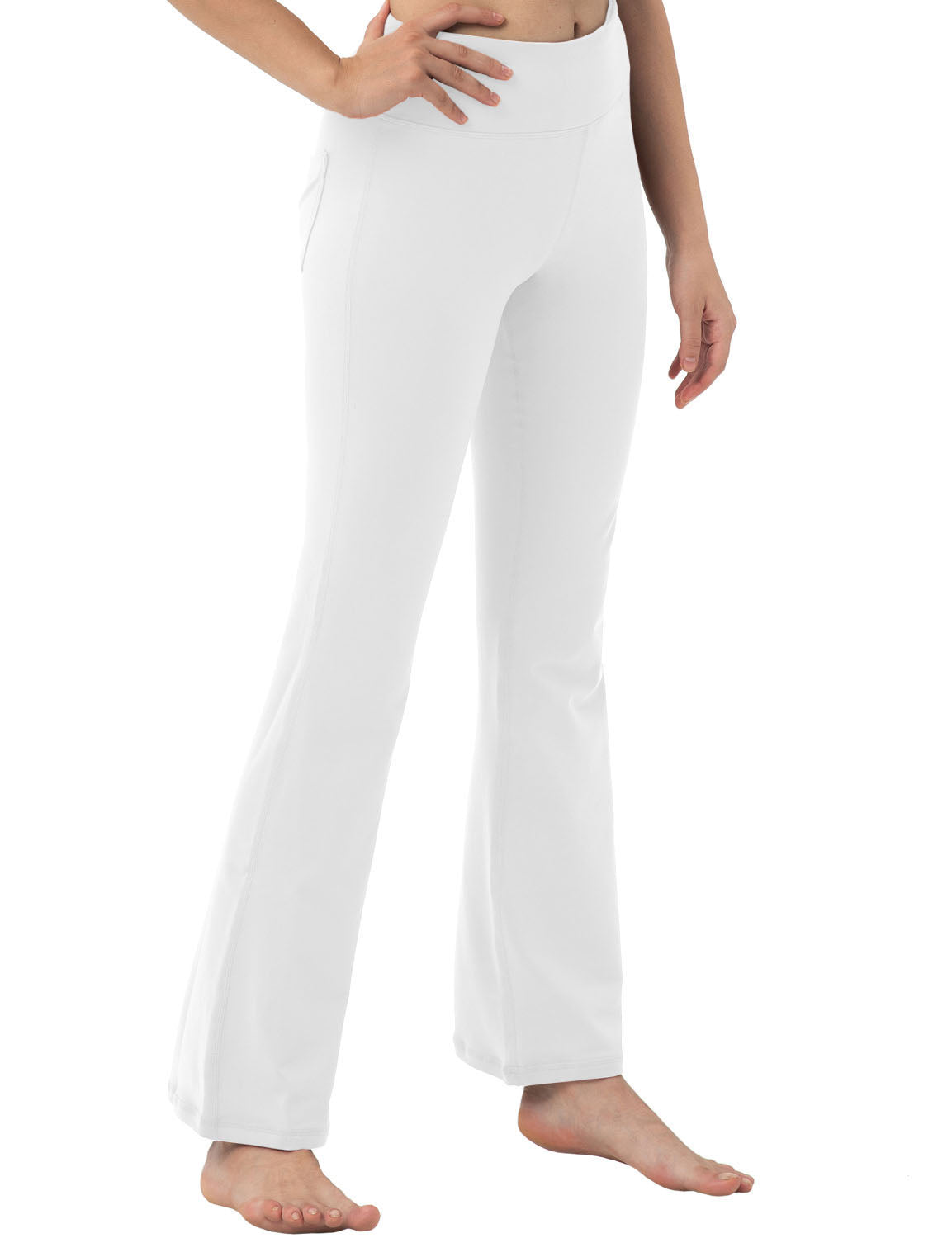 Back Pockets Bootcut Leggings White 87%Nylon/13%Spandex Fabric doesn't attract lint easily 4-way stretch No see-through Moisture-wicking Inner pocket Four lengths