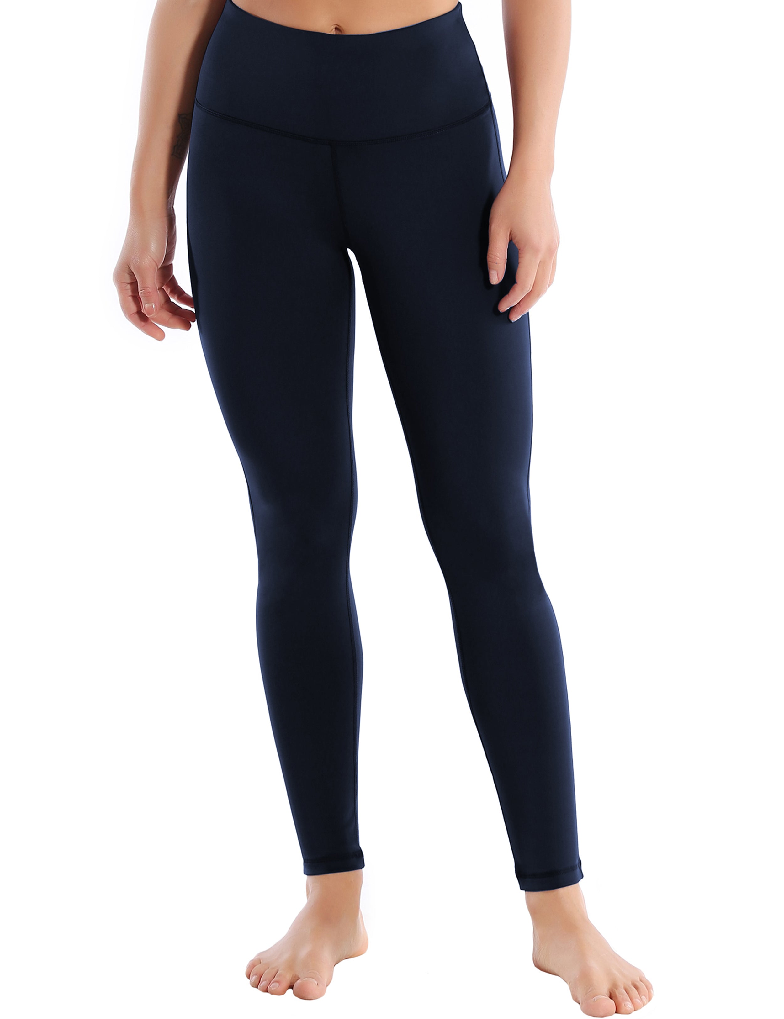 High Waist Side Line Gym Pants darknavy Side Line is Make Your Legs Look Longer and Thinner 75%Nylon/25%Spandex Fabric doesn't attract lint easily 4-way stretch No see-through Moisture-wicking Tummy control Inner pocket Two lengths