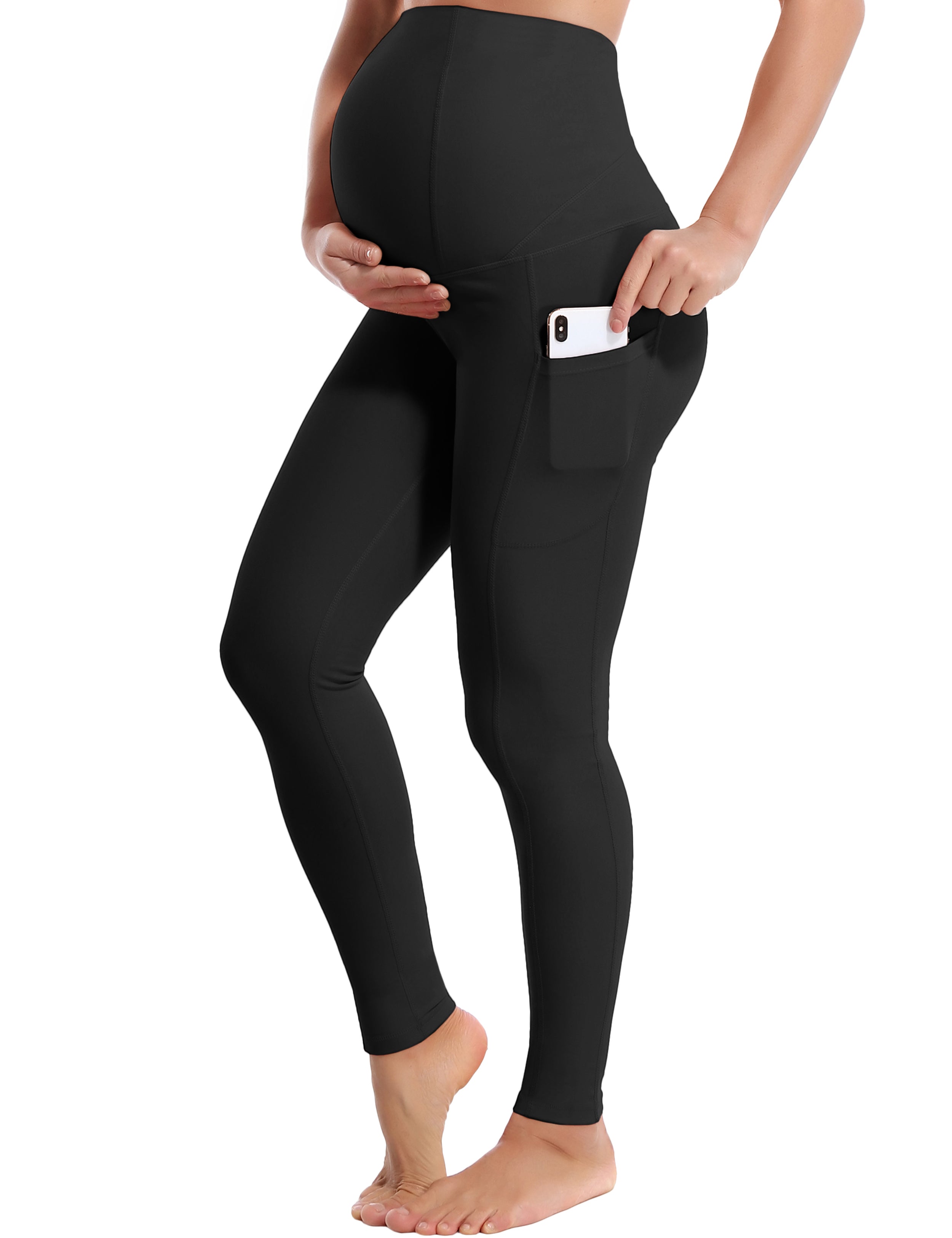 26" Side Pockets Maternity Tall Size Pants black 87%Nylon/13%Spandex Softest-ever fabric High elasticity 4-way stretch Fabric doesn't attract lint easily No see-through Moisture-wicking Machine wash