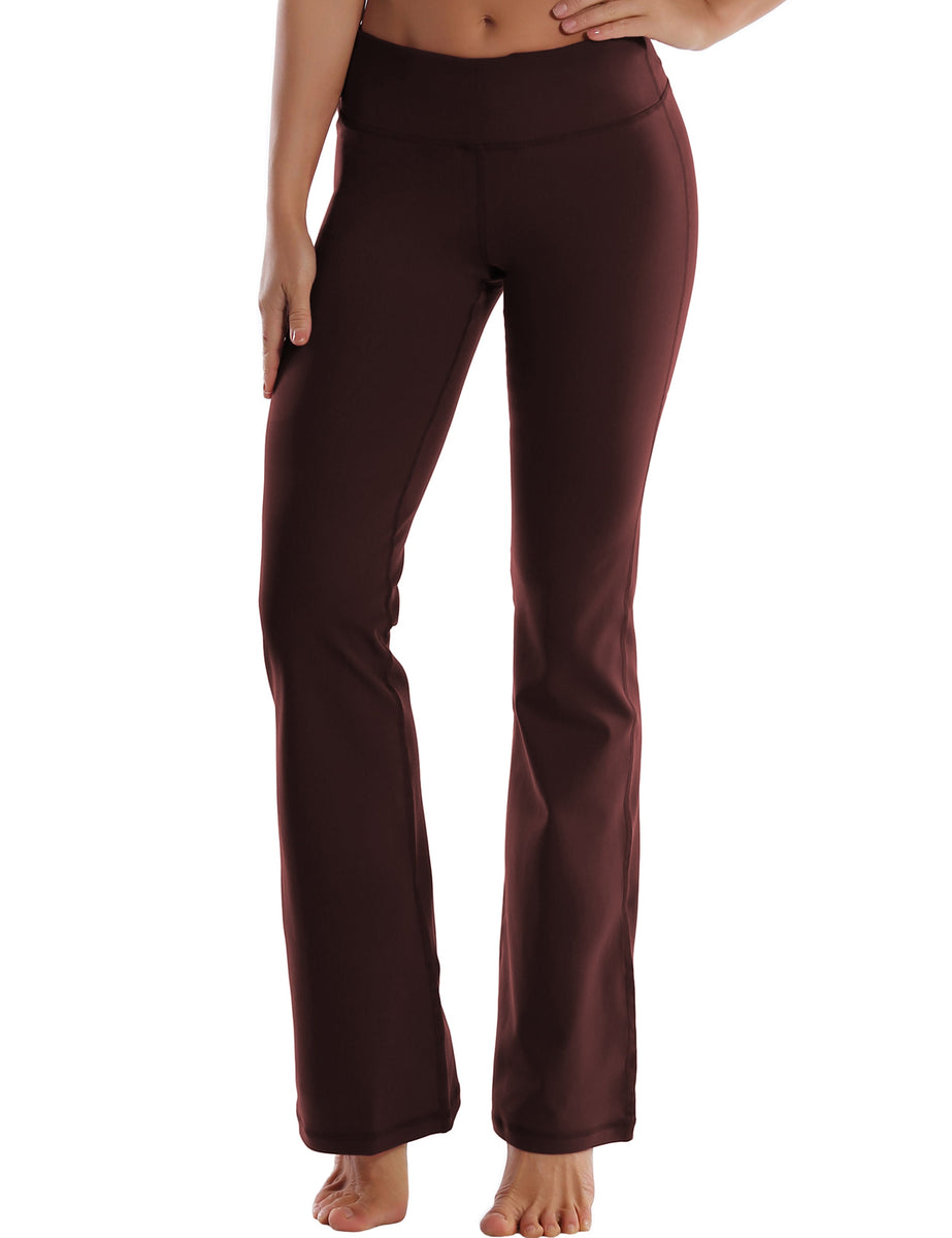 BUBBLELIME 29"/31"/33"/35" 4 Styles Women Bootcut Yoga Pants Basic/Back Pocket/Straight Leg Soft Workout Flare Tummy Control - Brown - X-Small