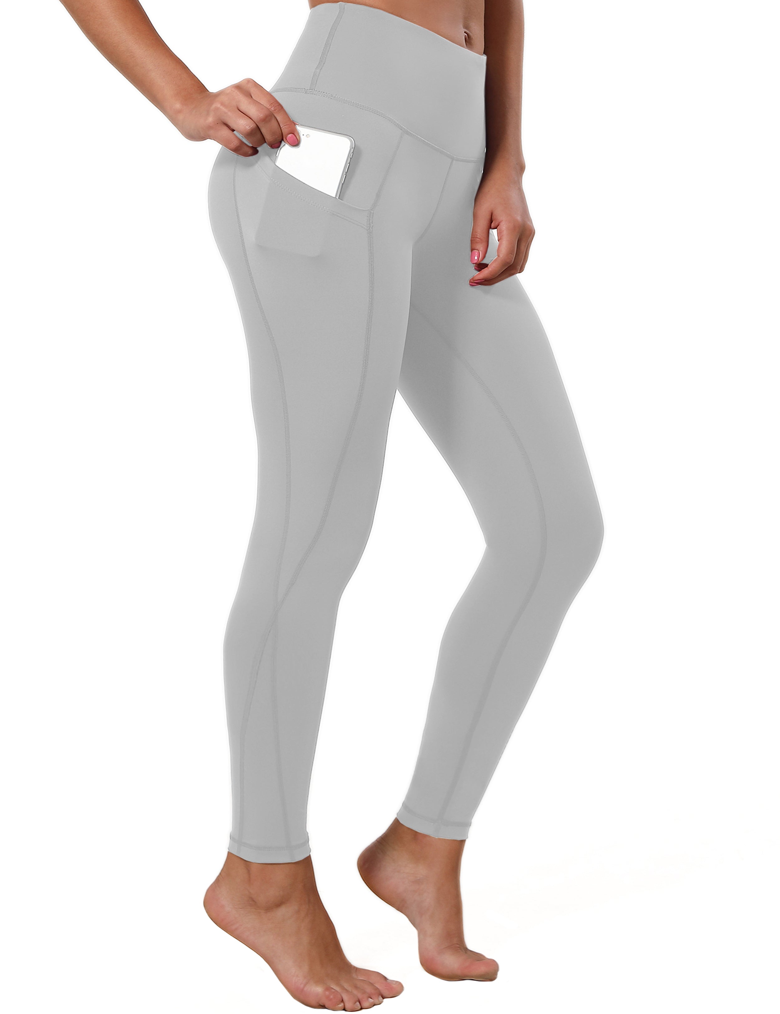 High Waist Side Pockets Pilates Pants lightgray 75% Nylon, 25% Spandex Fabric doesn't attract lint easily 4-way stretch No see-through Moisture-wicking Tummy control Inner pocket
