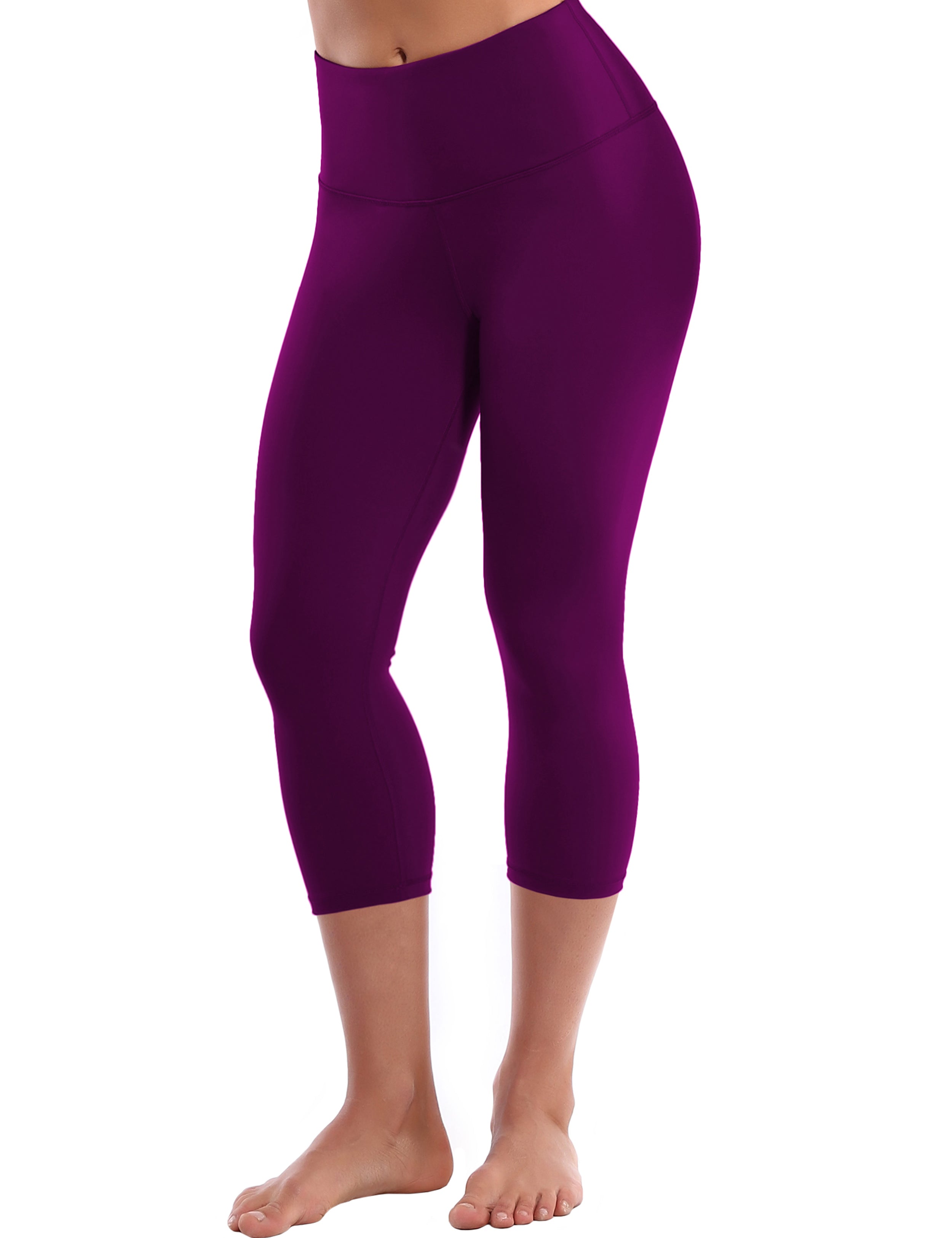 19" High Waist Crop Tight Capris plum 75%Nylon/25%Spandex Fabric doesn't attract lint easily 4-way stretch No see-through Moisture-wicking Tummy control Inner pocket