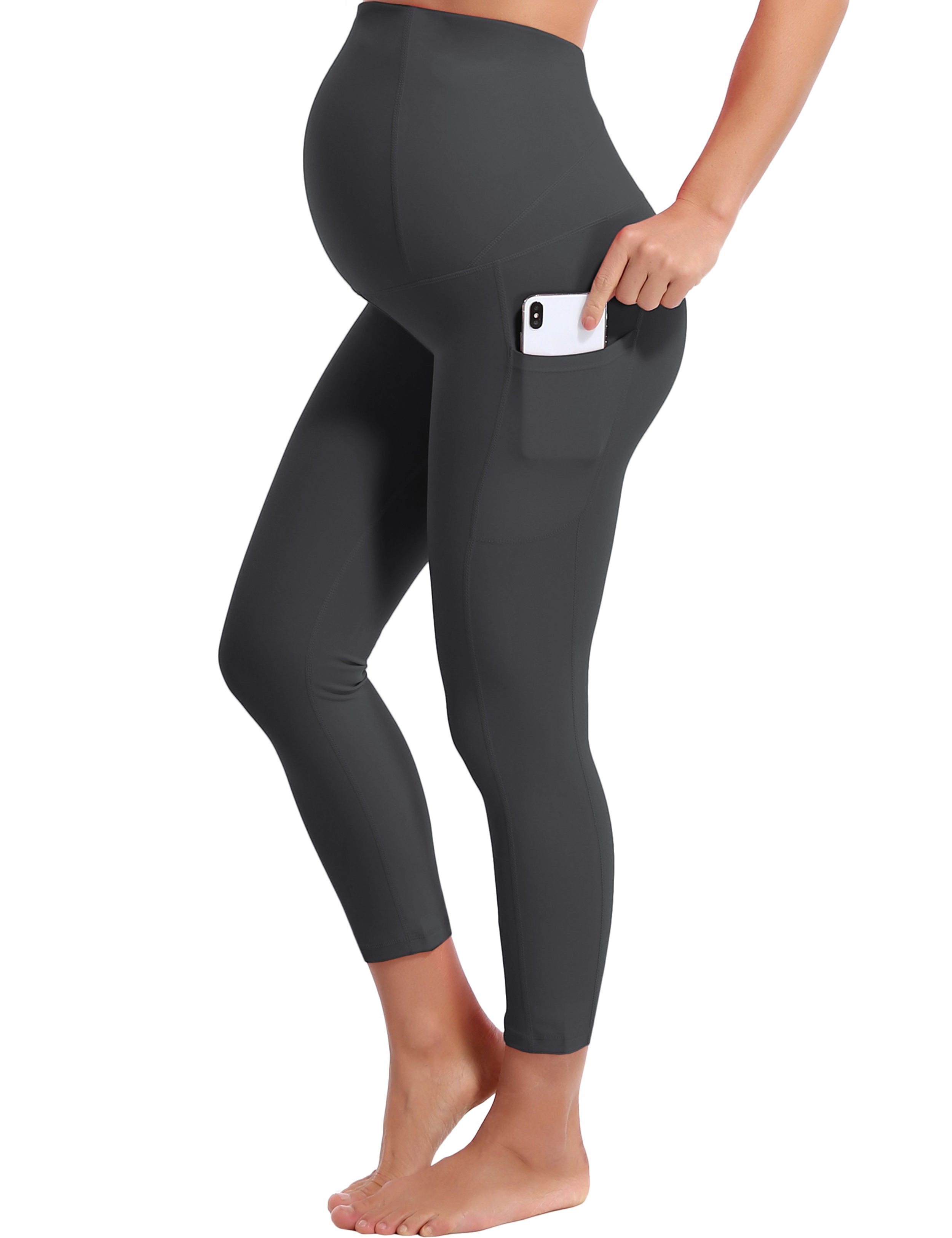 22" Side Pockets Maternity Gym Pants shadowcharcoal 87%Nylon/13%Spandex Softest-ever fabric High elasticity 4-way stretch Fabric doesn't attract lint easily No see-through Moisture-wicking Machine wash