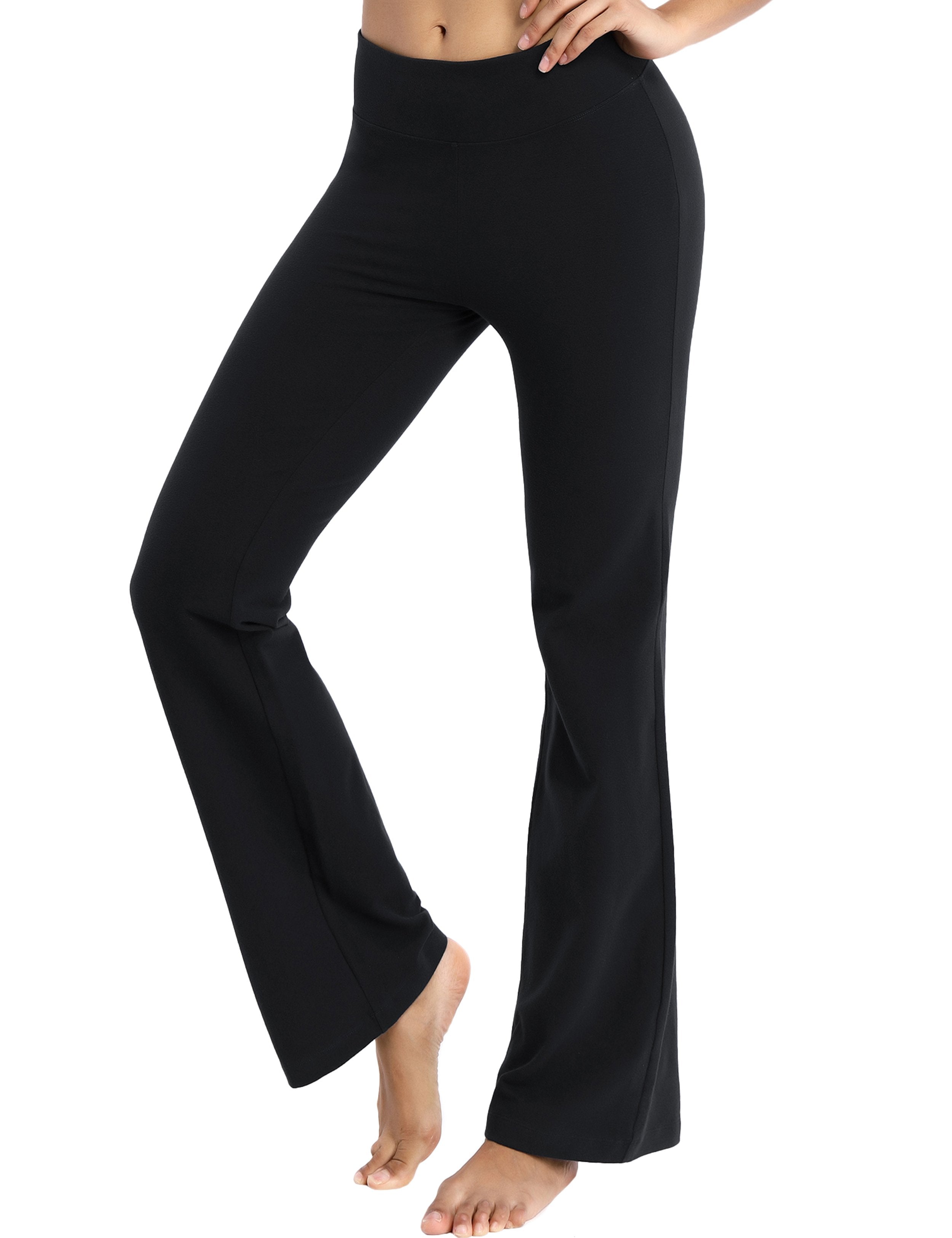 Cotton Bootcut Leggings black 90%Cotton/10%Spandex (soft and cotton feel) Fabric doesn't attract lint easily 4-way stretch No see-through Moisture-wicking Inner pocket Four lengths