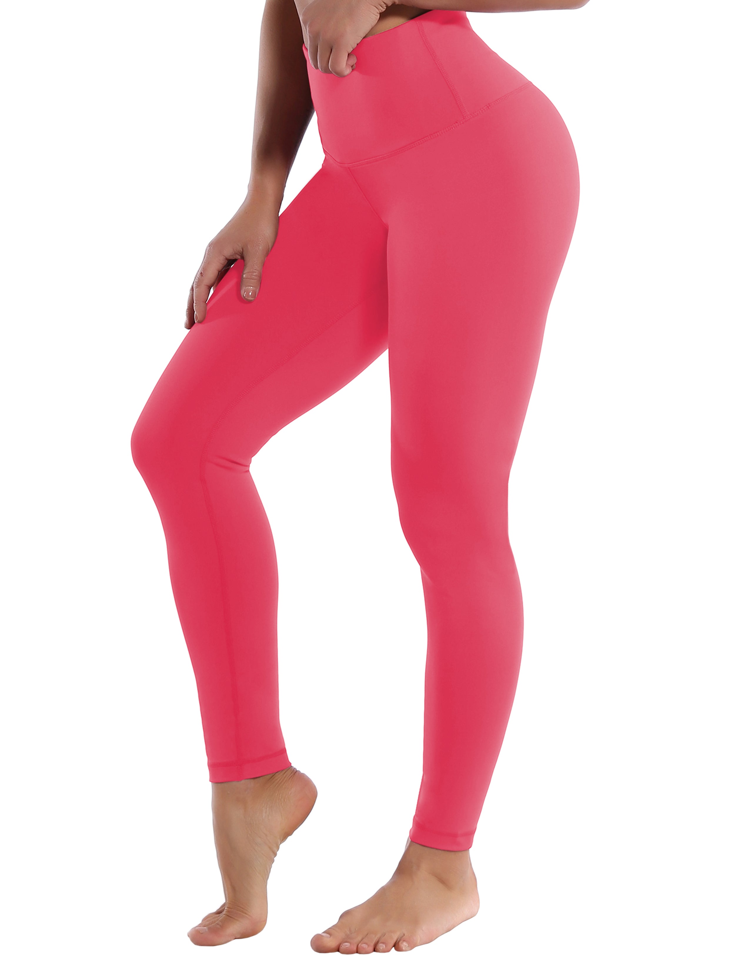 High Waist Gym Pants rosecoral 75%Nylon/25%Spandex Fabric doesn't attract lint easily 4-way stretch No see-through Moisture-wicking Tummy control Inner pocket Four lengths