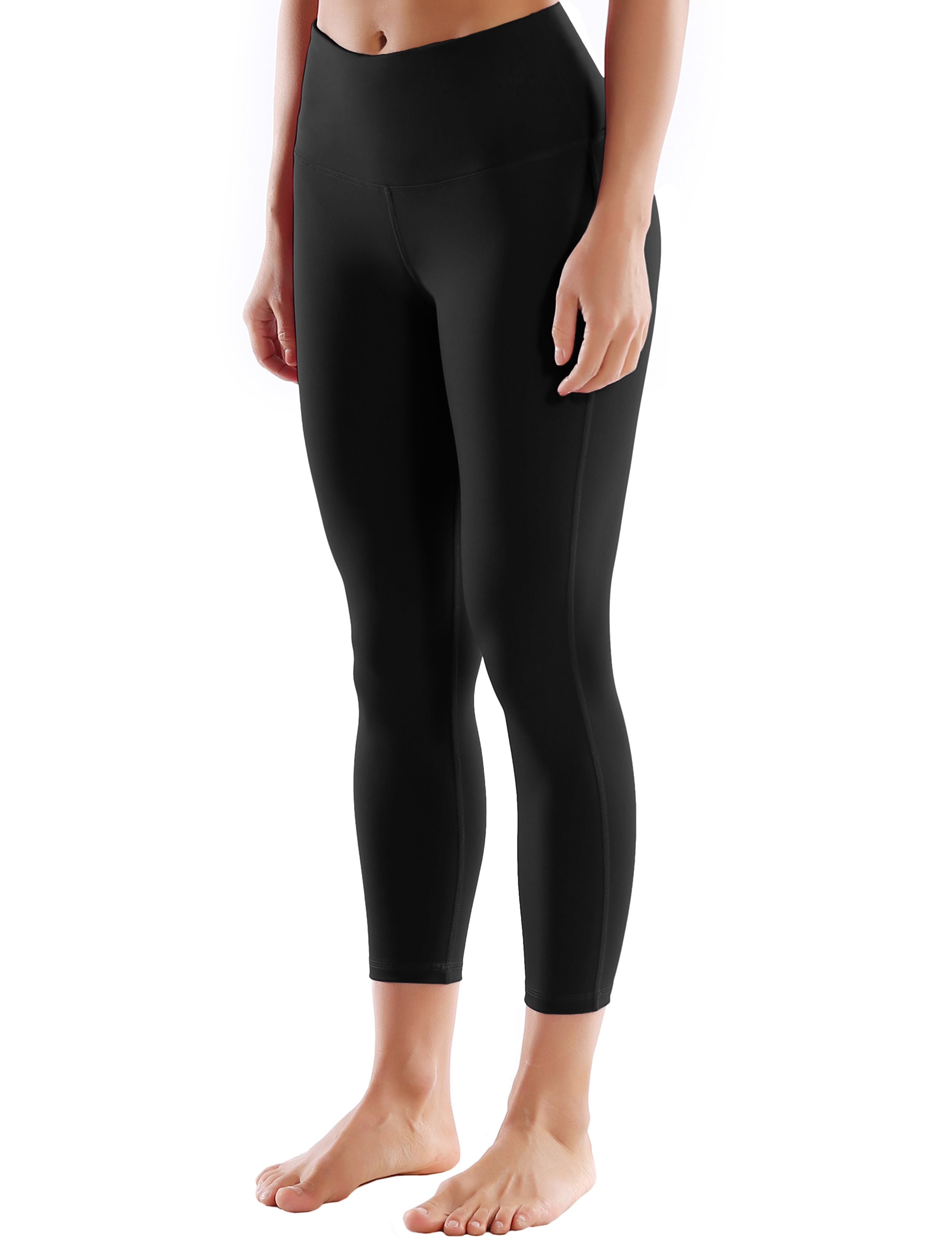 22" High Waist Side Line Capris black 75%Nylon/25%Spandex Fabric doesn't attract lint easily 4-way stretch No see-through Moisture-wicking Tummy control Inner pocket
