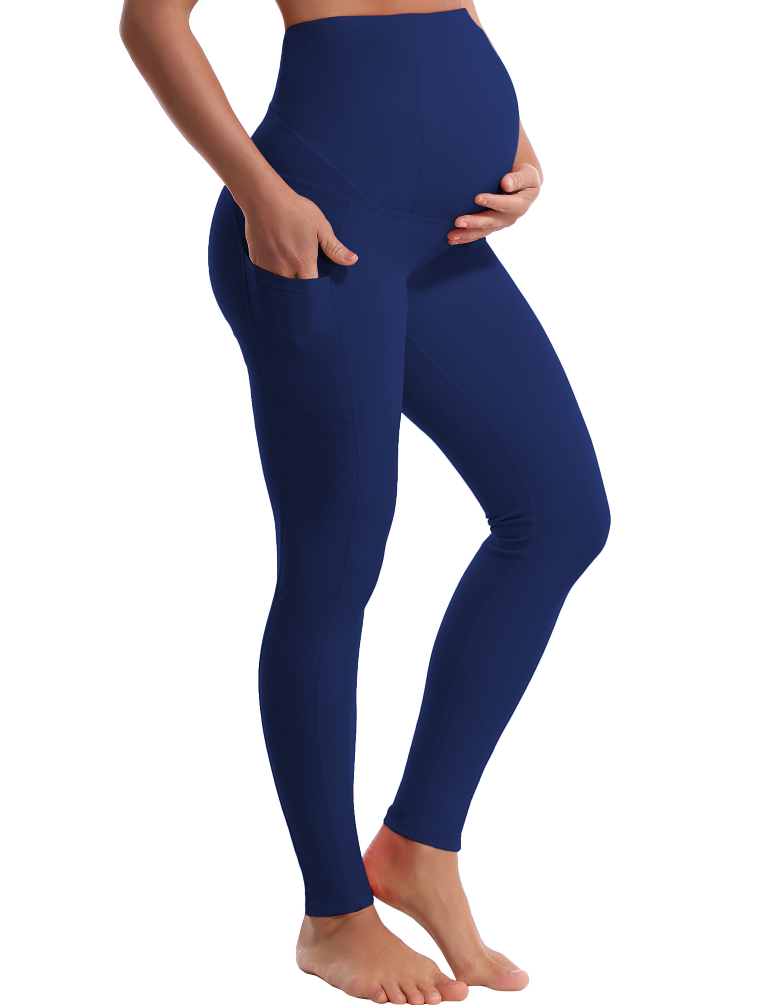 26" Side Pockets Maternity Pilates Pants navy 87%Nylon/13%Spandex Softest-ever fabric High elasticity 4-way stretch Fabric doesn't attract lint easily No see-through Moisture-wicking Machine wash
