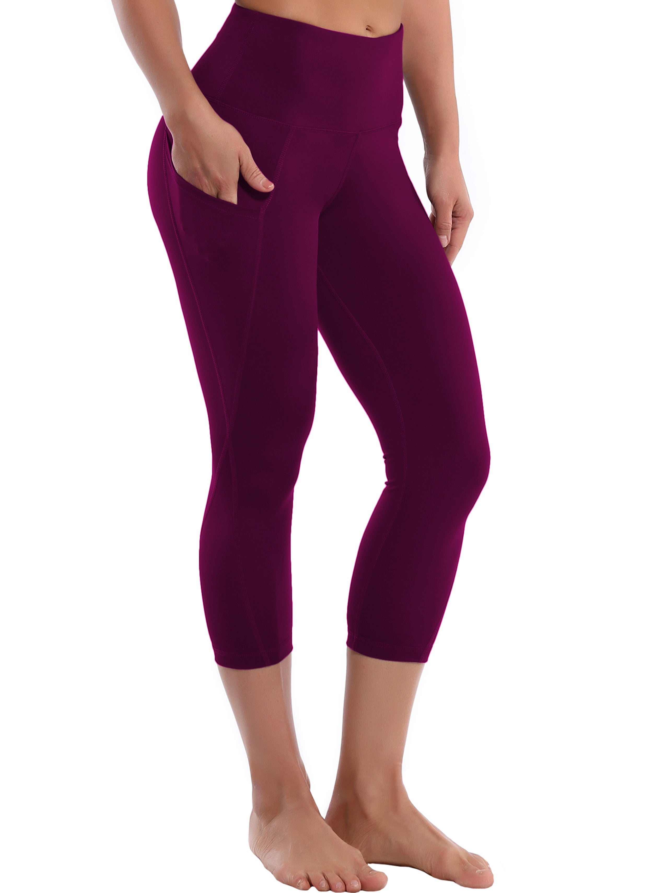 19" High Waist Side Pockets Capris grapevine 75%Nylon/25%Spandex Fabric doesn't attract lint easily 4-way stretch No see-through Moisture-wicking Tummy control Inner pocket