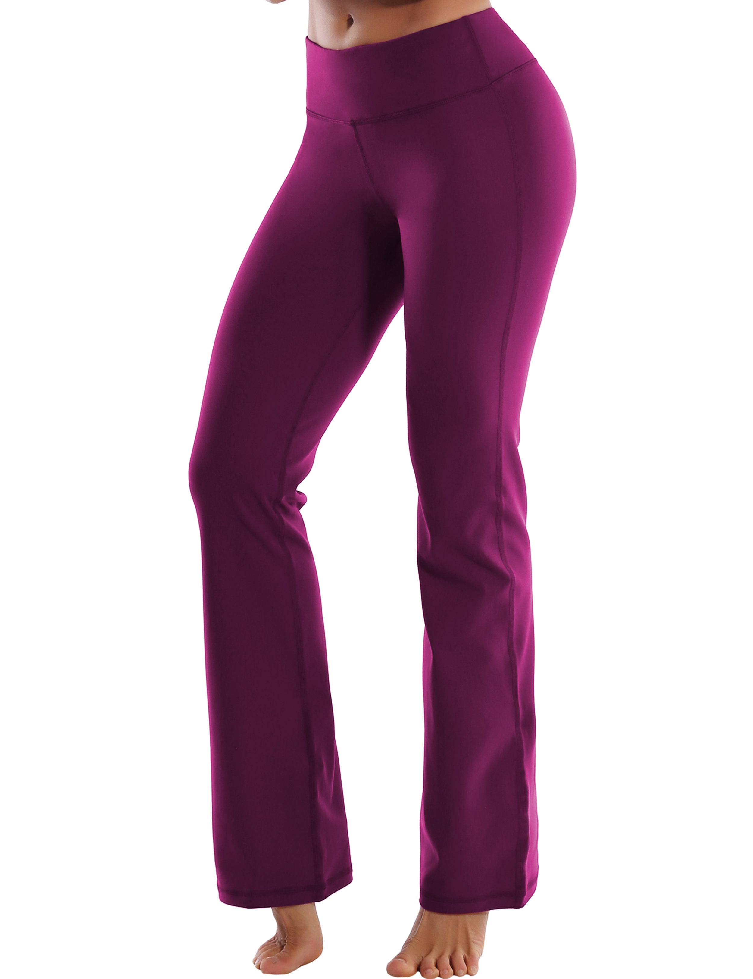 Cotton Nylon Bootcut Leggings plum 87%Nylon/13%Spandex (Super soft, cotton feel , 280gsm) Fabric doesn't attract lint easily 4-way stretch No see-through Moisture-wicking Inner pocket Four lengths