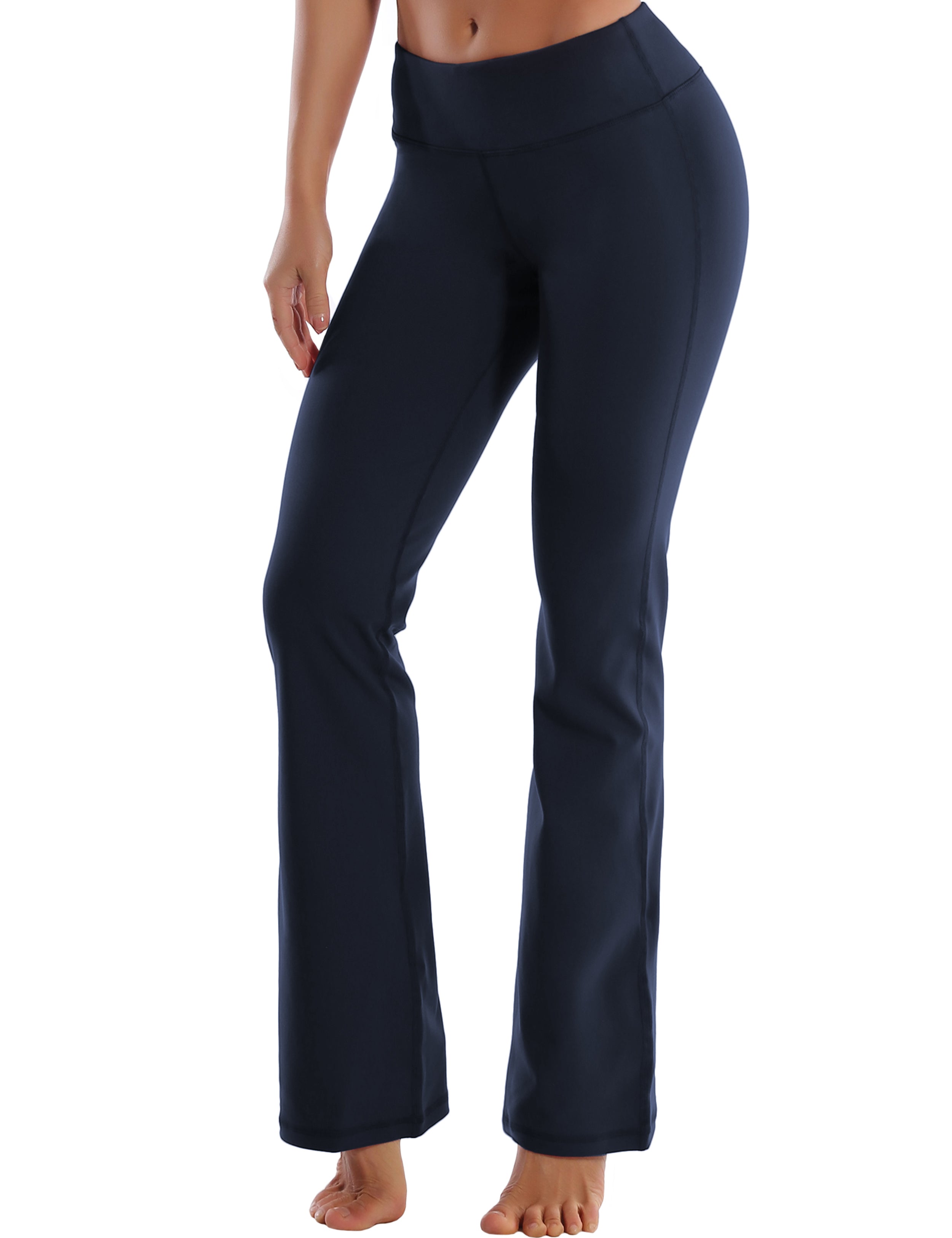 Cotton Nylon Bootcut Leggings darknavy 87%Nylon/13%Spandex (Super soft, cotton feel , 280gsm) Fabric doesn't attract lint easily 4-way stretch No see-through Moisture-wicking Inner pocket Four lengths