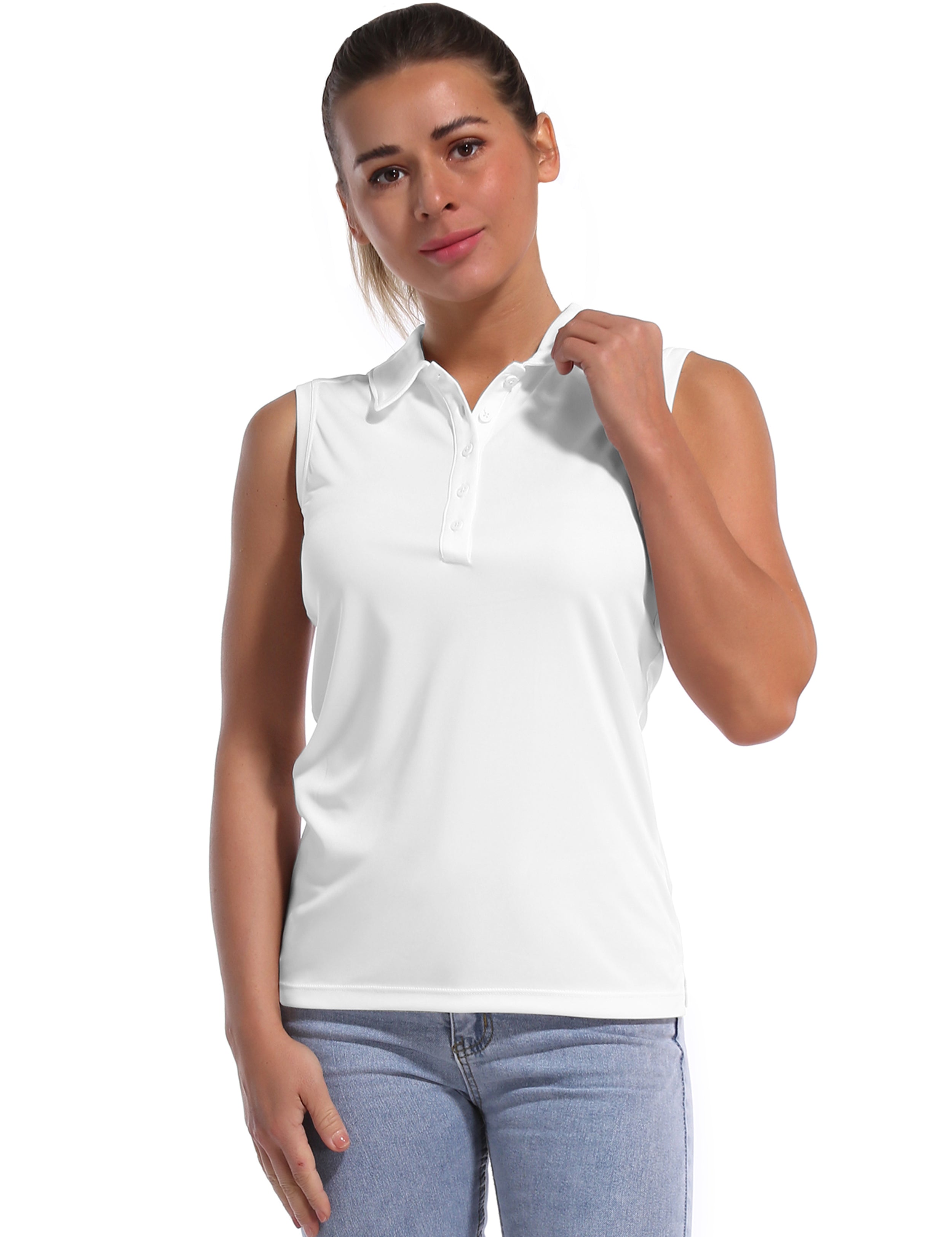 Sleeveless Slim Fit Polo Shirt white_Gym
