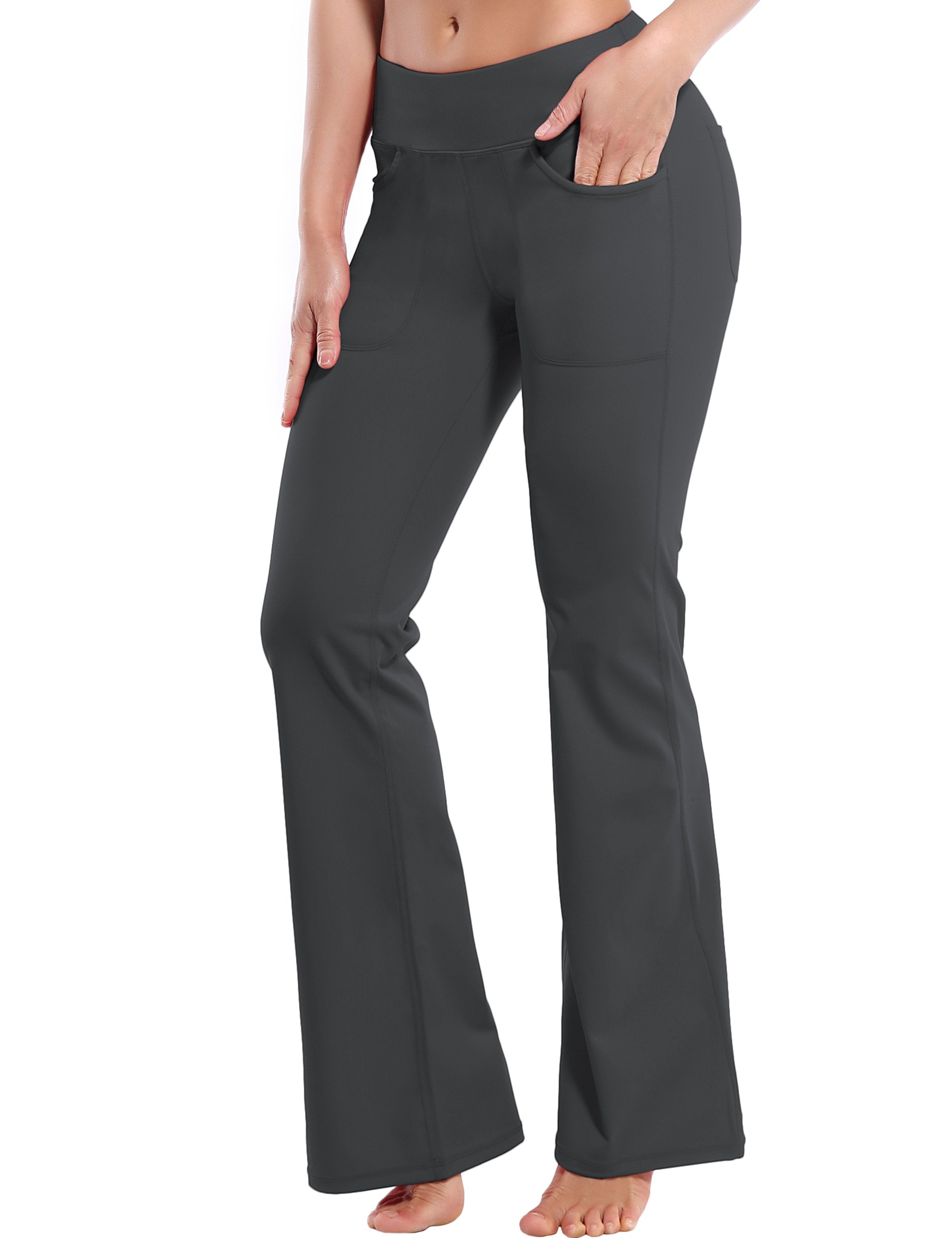 29 31 33 35 Bootcut Leggings with Pockets shadowcharcoal ins –  bubblelime