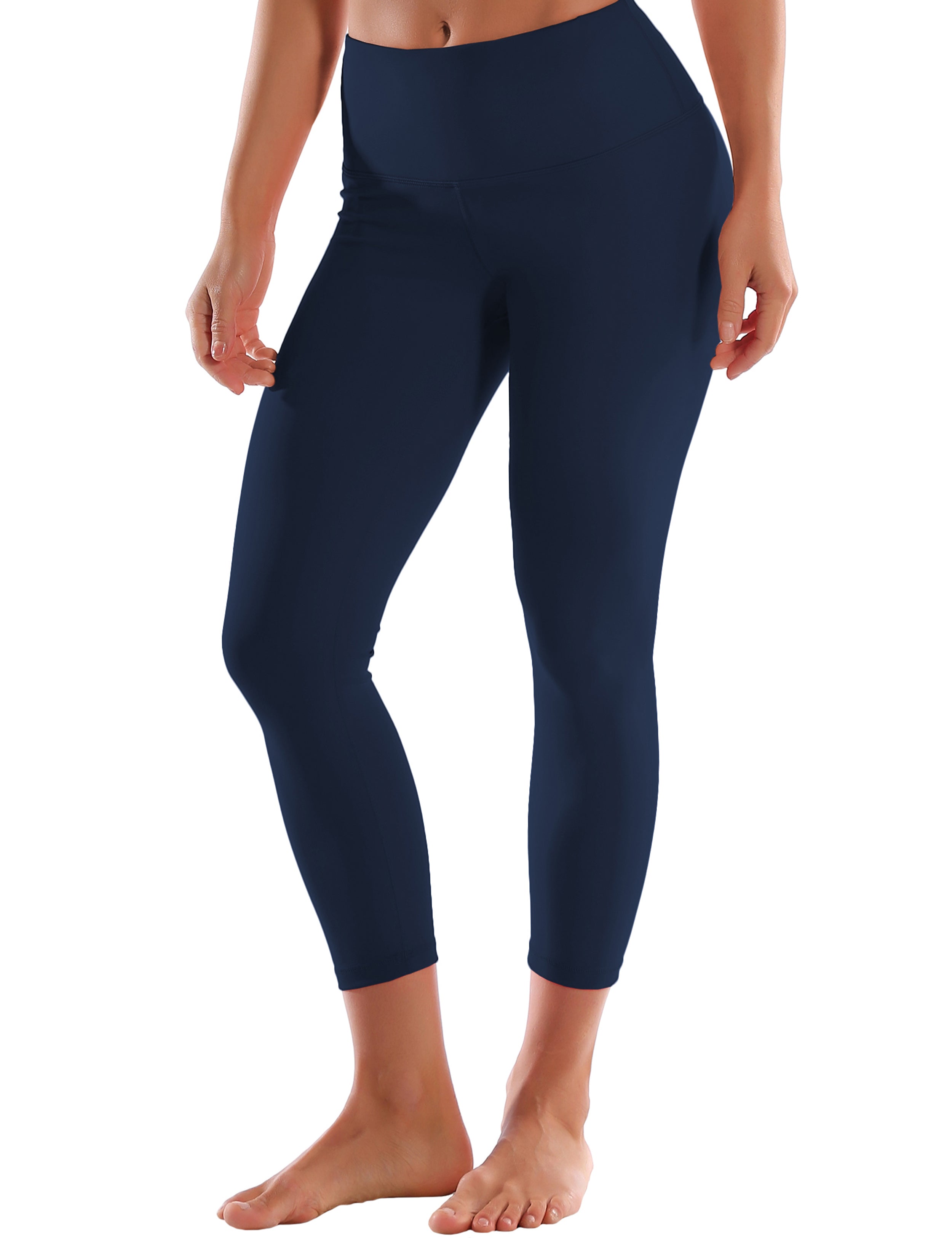 22" High Waist Crop Tight Capris darknavy 75%Nylon/25%Spandex Fabric doesn't attract lint easily 4-way stretch No see-through Moisture-wicking Tummy control Inner pocket