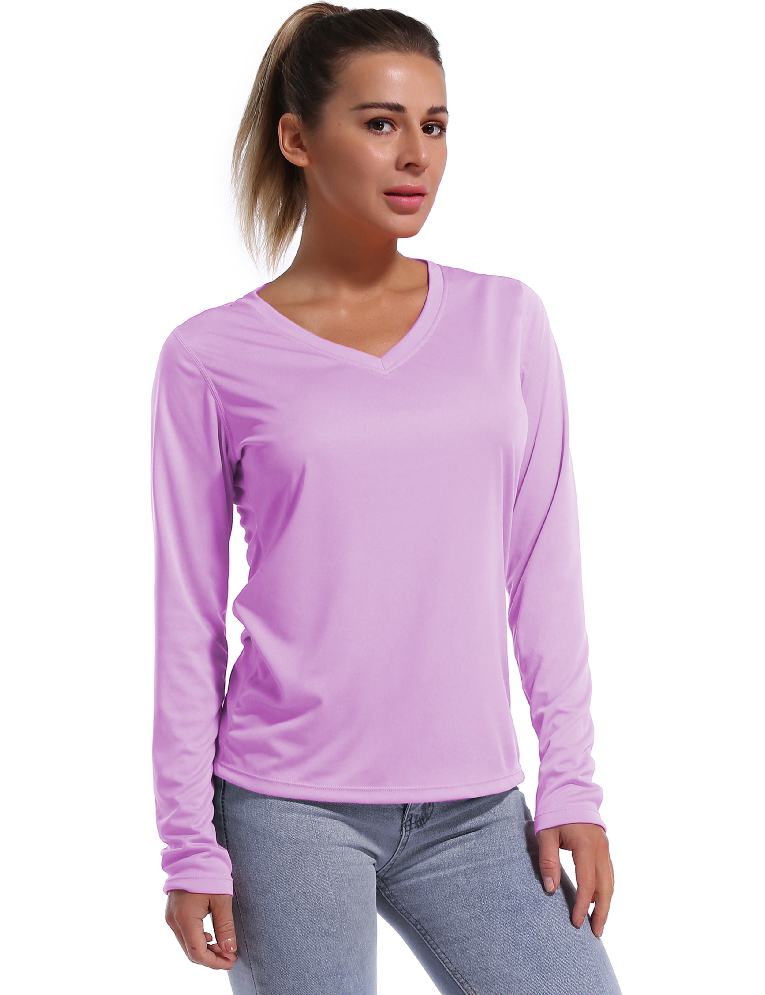 V Neck Long Sleeve Athletic Shirts purple_Pilates