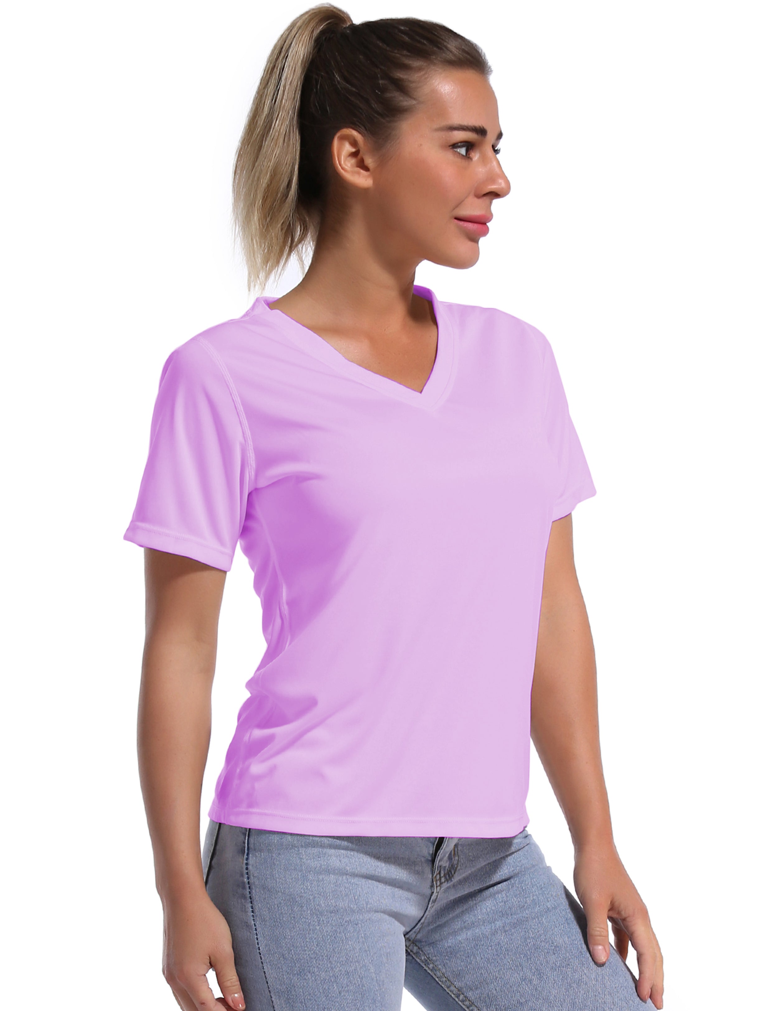 V-Neck Short Sleeve Athletic Shirts purple_yoga
