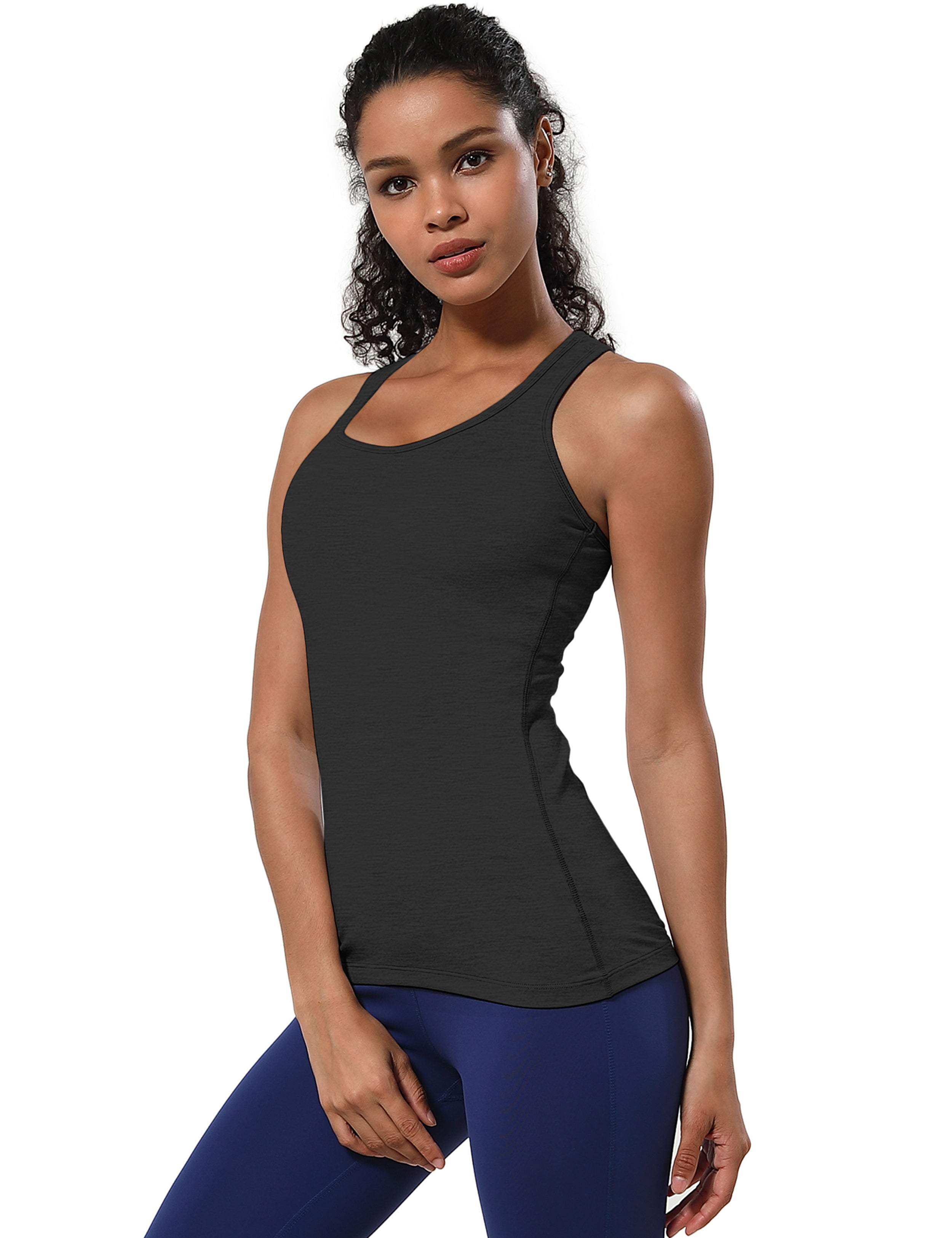 Racerback Athletic Tank Tops heathercharcoal 92%Nylon/8%Spandex(Cotton Soft) Designed for Jogging Tight Fit So buttery soft, it feels weightless Sweat-wicking Four-way stretch Breathable Contours your body Sits below the waistband for moderate, everyday coverage