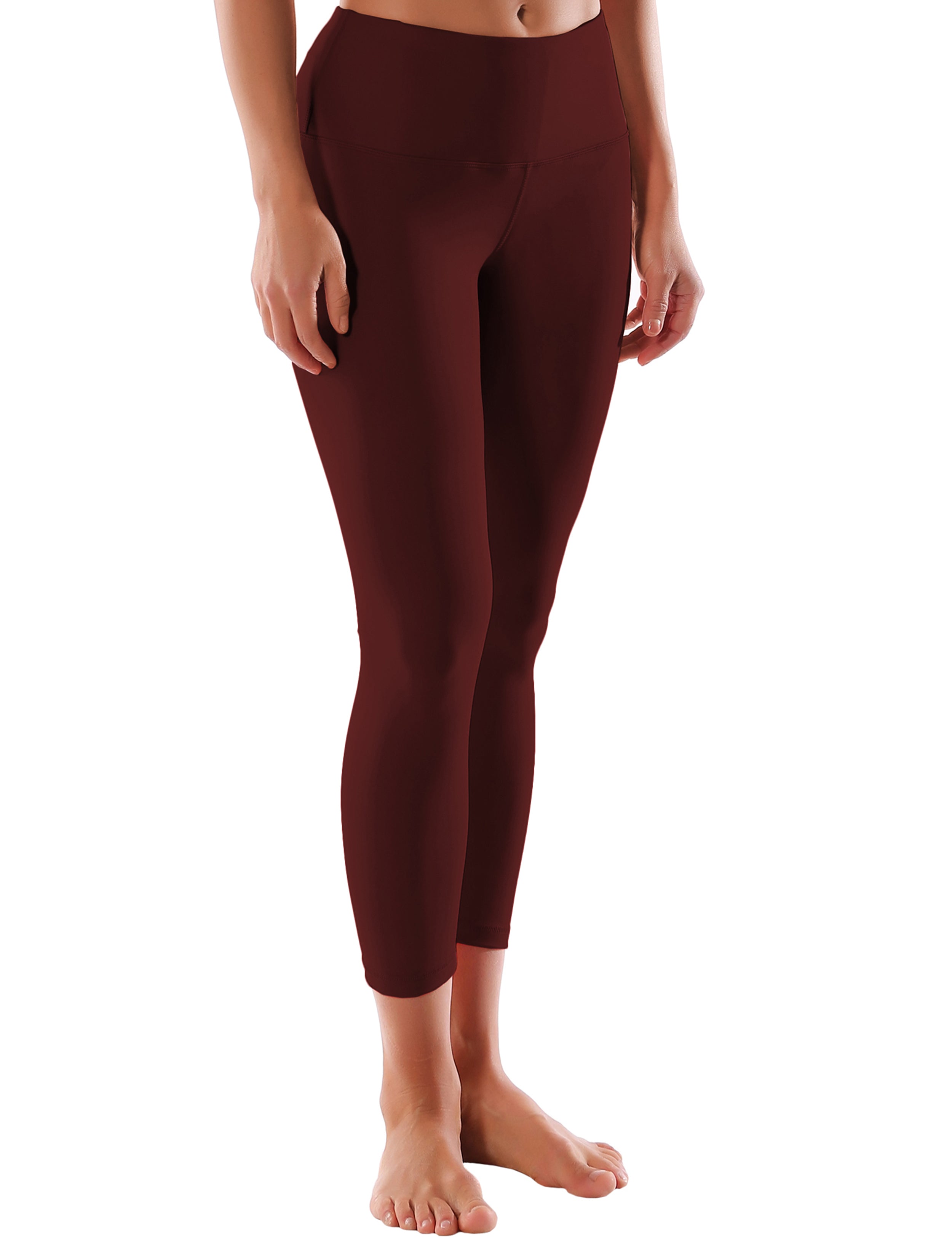 22" High Waist Crop Tight Capris mahoganymaroon 75%Nylon/25%Spandex Fabric doesn't attract lint easily 4-way stretch No see-through Moisture-wicking Tummy control Inner pocket