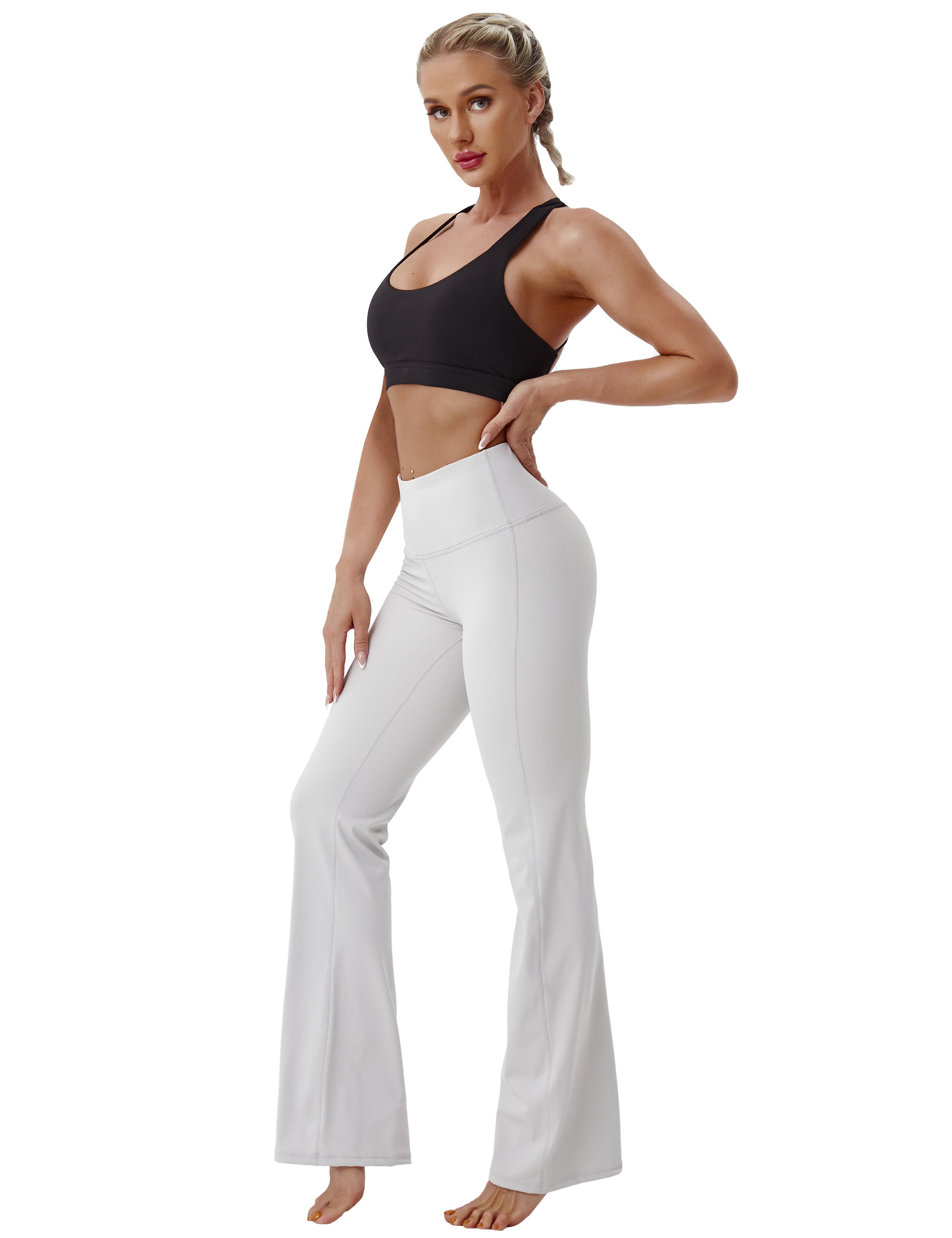 High Waist Bootcut Leggings Lightgray 75%Nylon/25%Spandex Fabric doesn't attract lint easily 4-way stretch No see-through Moisture-wicking Tummy control Inner pocket Five lengths