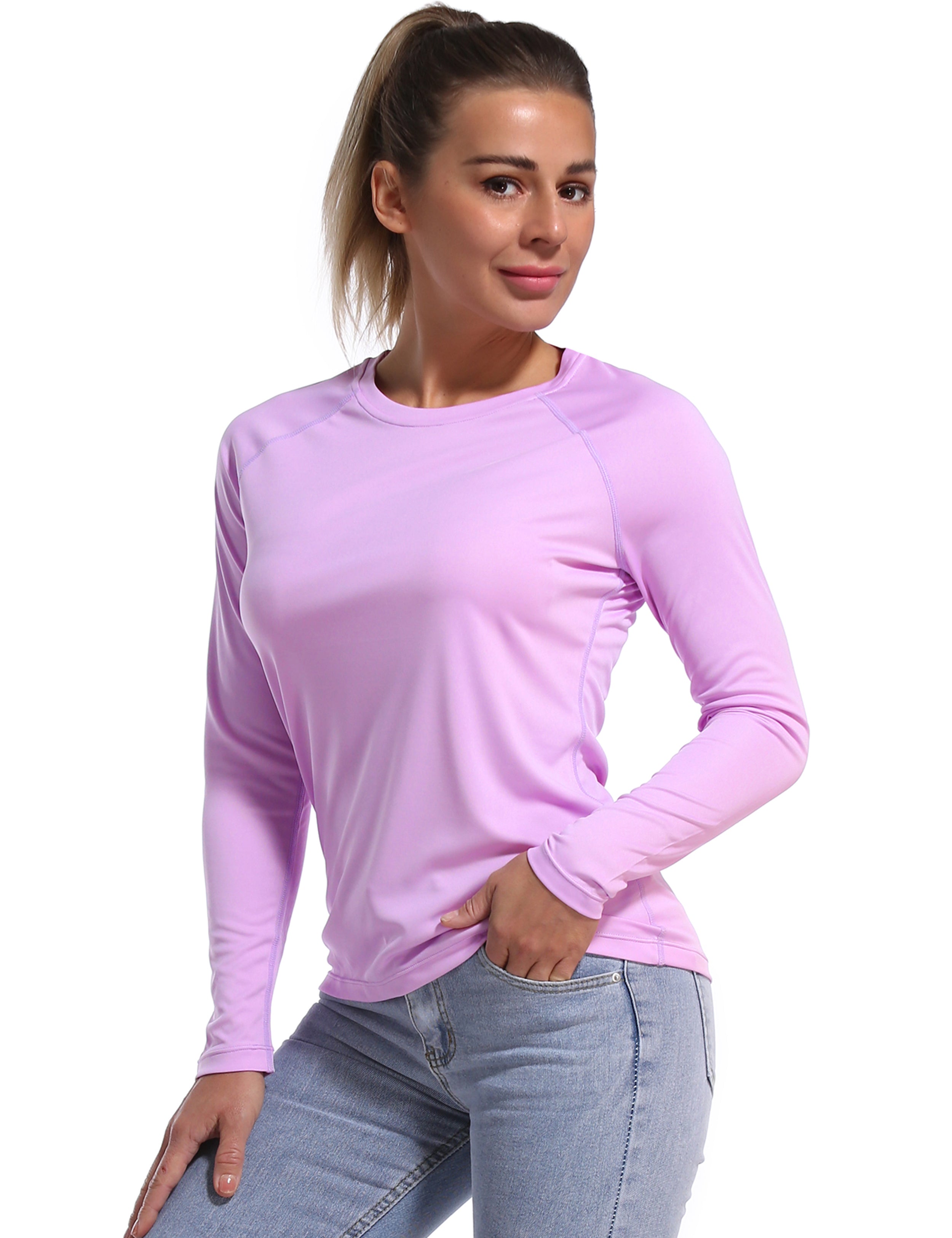 Long Sleeve Athletic Shirts purple 100% polyester Lightweight Slim Fit UPF 50+ blocks sun's harmful rays Treated to wick moisture, dries ultra-fast