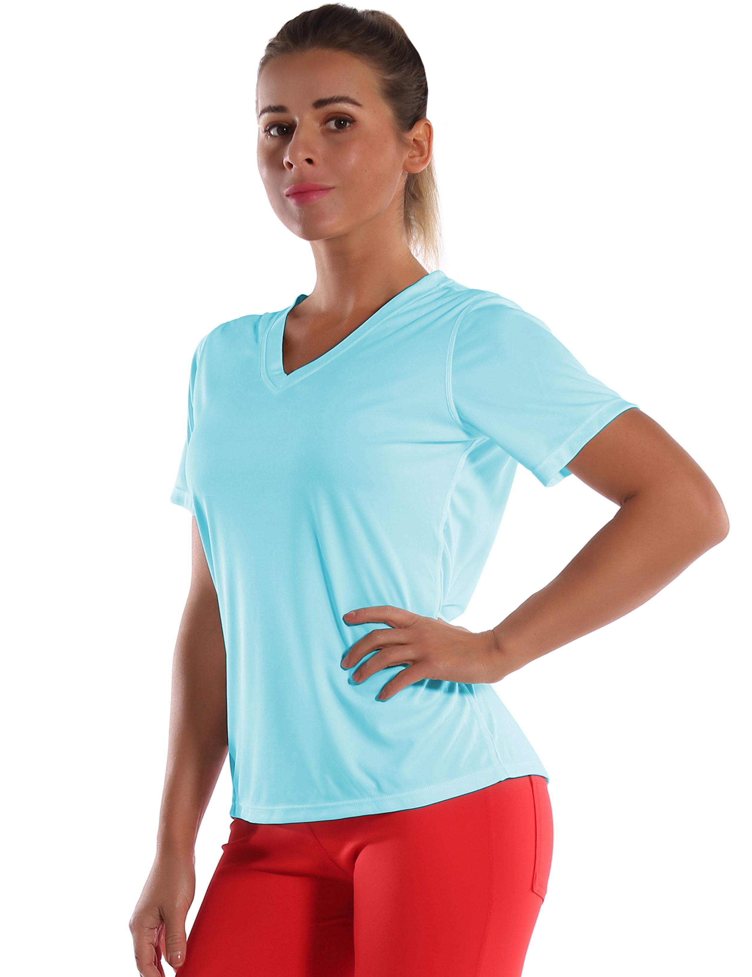 V-Neck Short Sleeve Athletic Shirts blue_Jogging