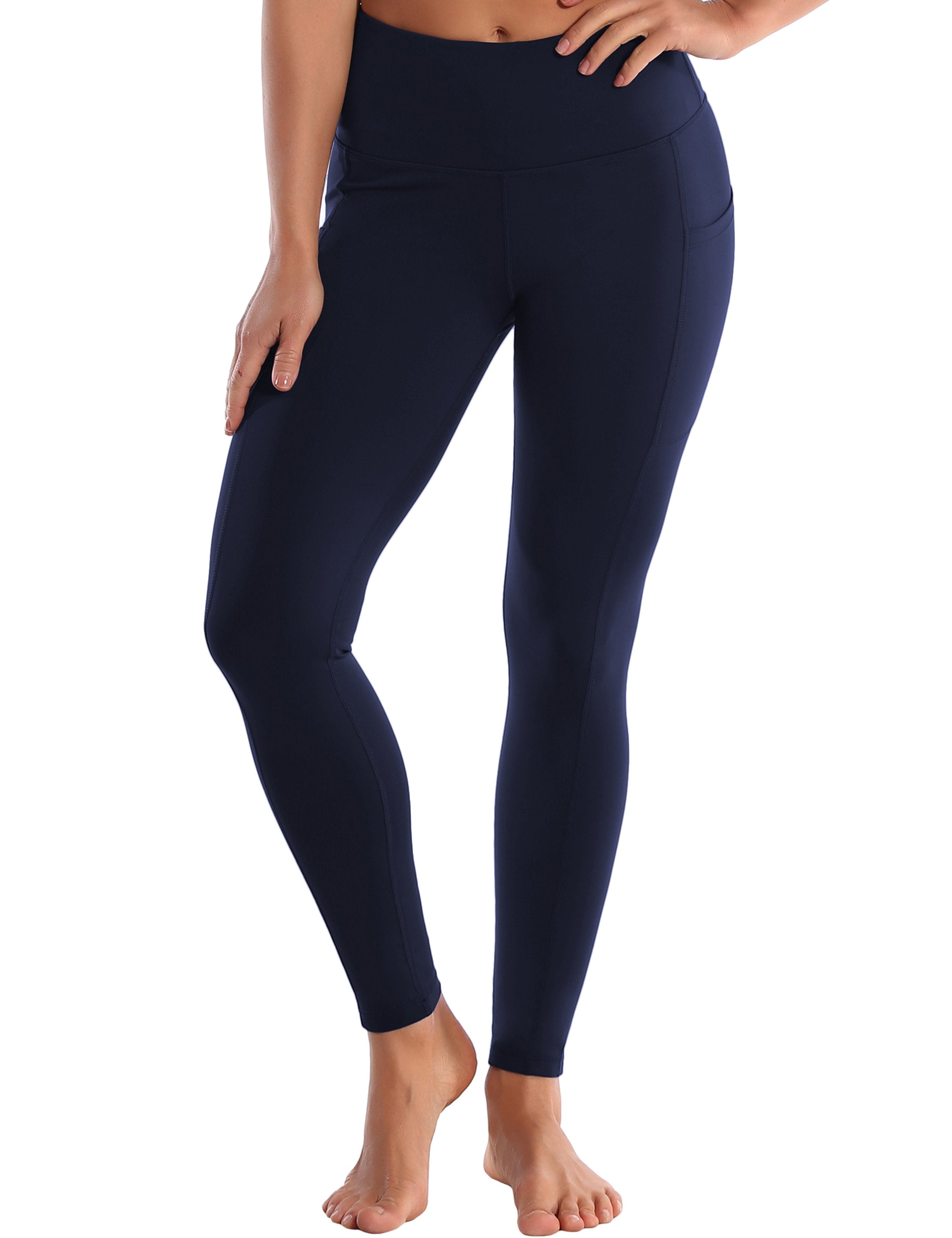 Hip Line Side Pockets Gym Pants darknavy Sexy Hip Line Side Pockets 75%Nylon/25%Spandex Fabric doesn't attract lint easily 4-way stretch No see-through Moisture-wicking Tummy control Inner pocket Two lengths