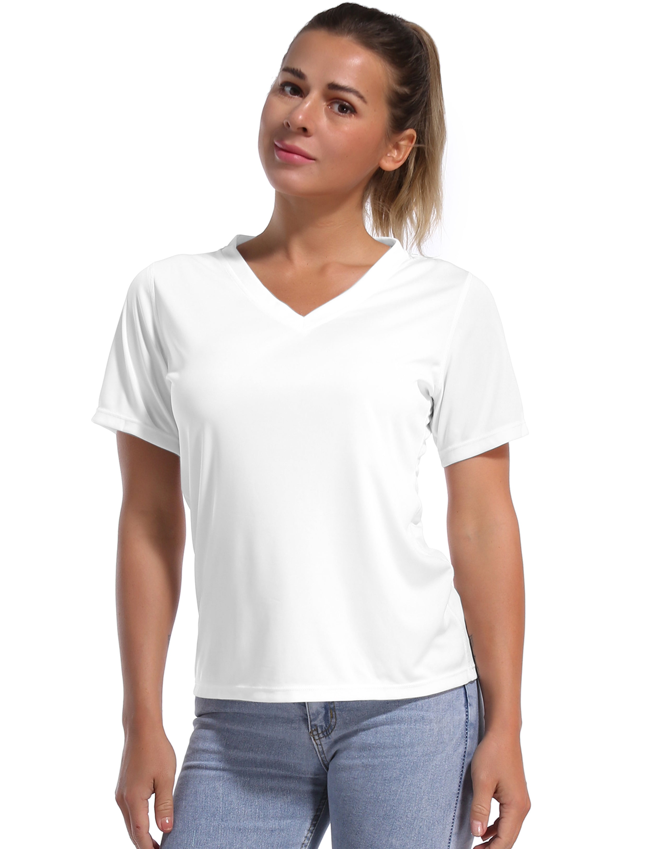 V-Neck Short Sleeve Athletic Shirts white_Golf