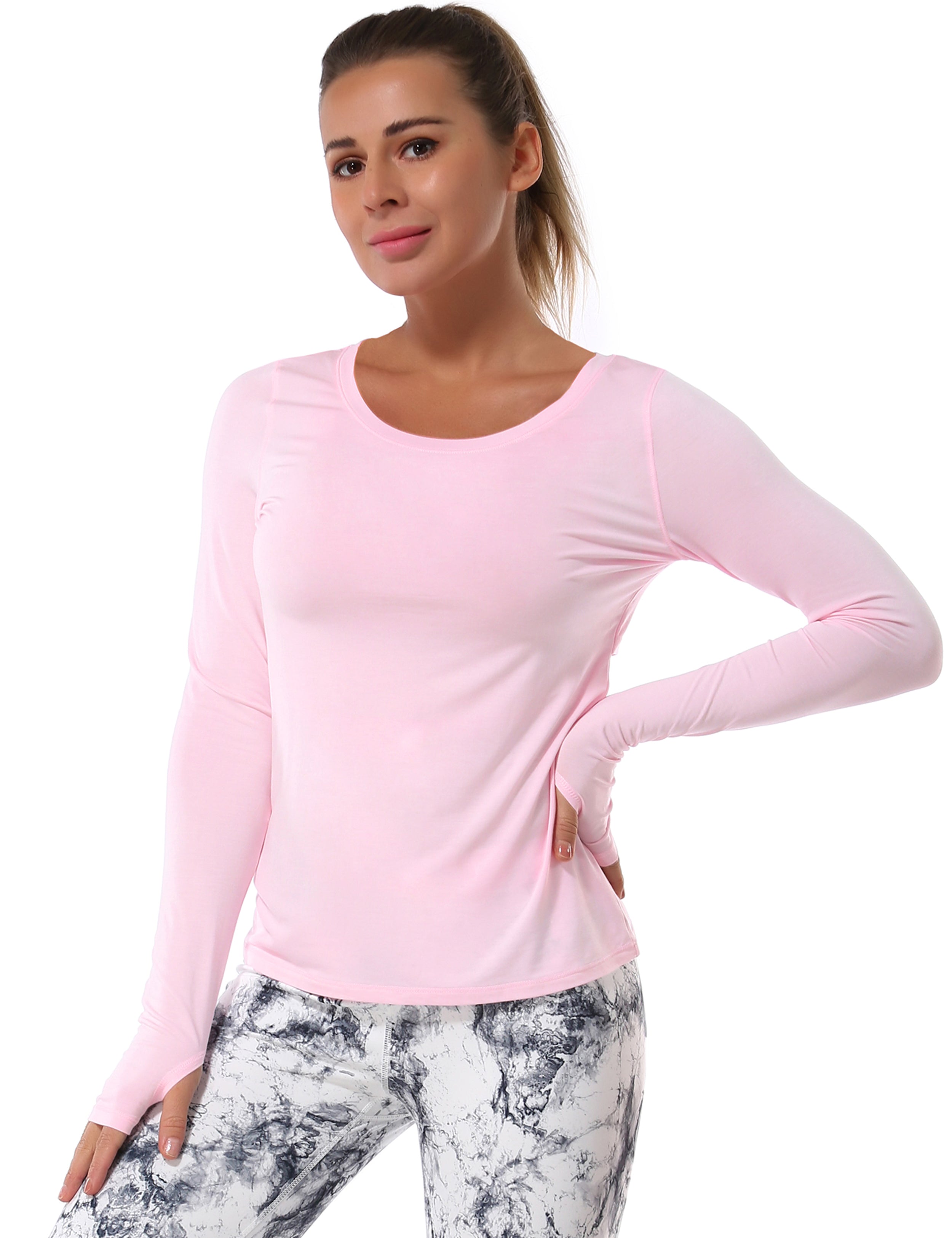 Open Back Long Sleeve Tops lightpink Designed for On the Move Slim fit 93%Modal/7%Spandex Four-way stretch Naturally breathable Super-Soft, Modal Fabric