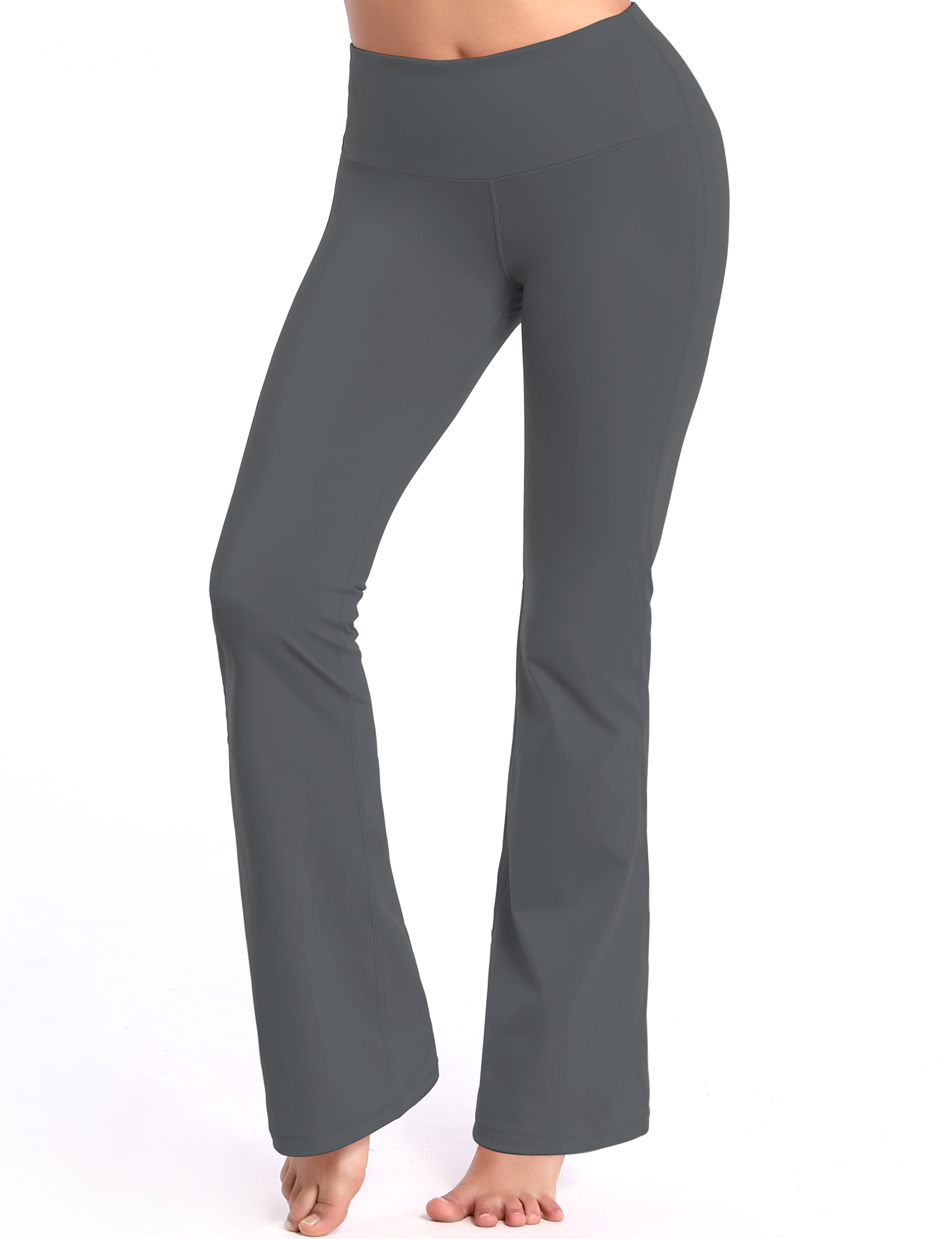 High Waist Bootcut Leggings Shadowcharcoal 75%Nylon/25%Spandex Fabric doesn't attract lint easily 4-way stretch No see-through Moisture-wicking Tummy control Inner pocket Five lengths