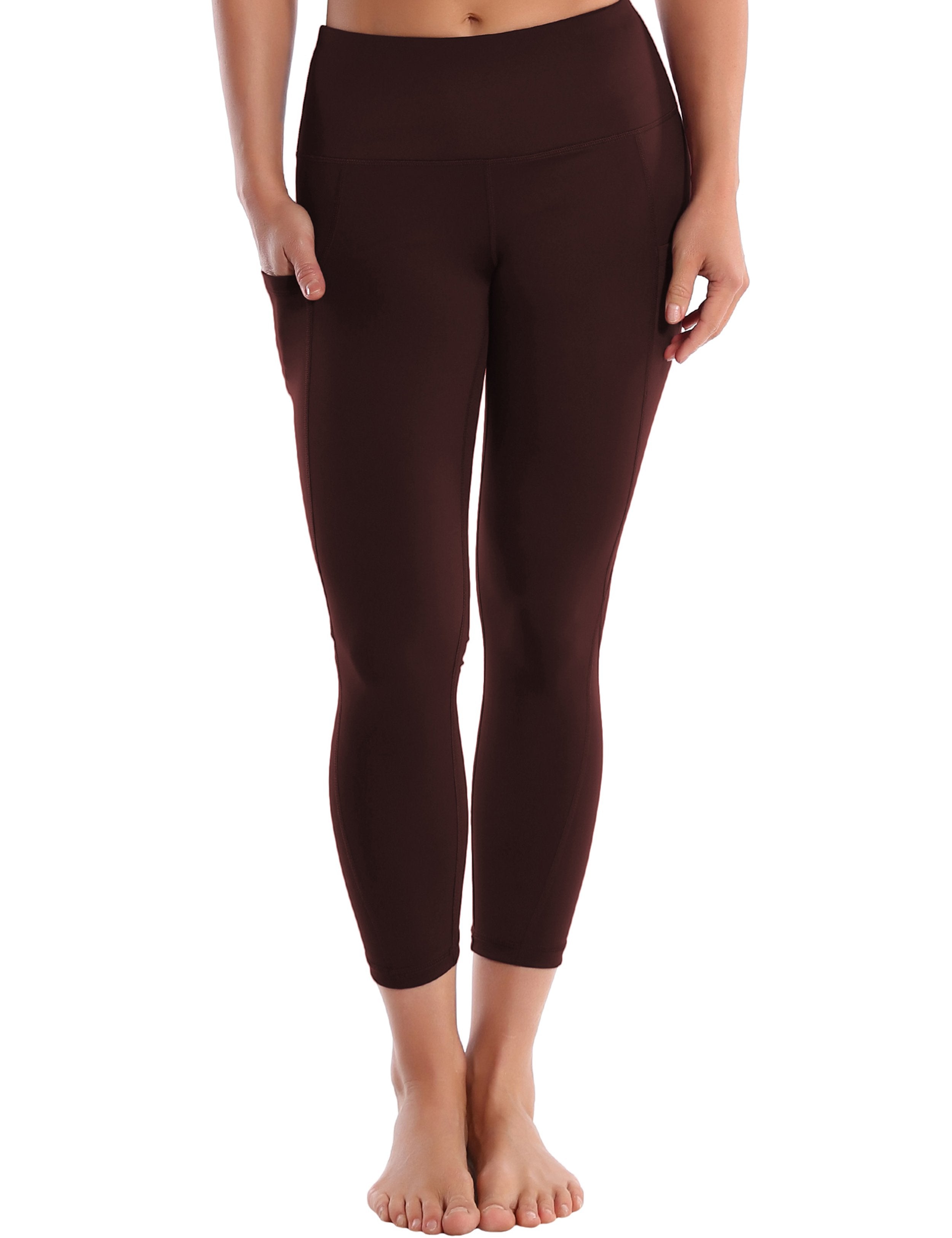 22" High Waist Side Pockets Capris mahoganymaroon 75%Nylon/25%Spandex Fabric doesn't attract lint easily 4-way stretch No see-through Moisture-wicking Tummy control Inner pocket