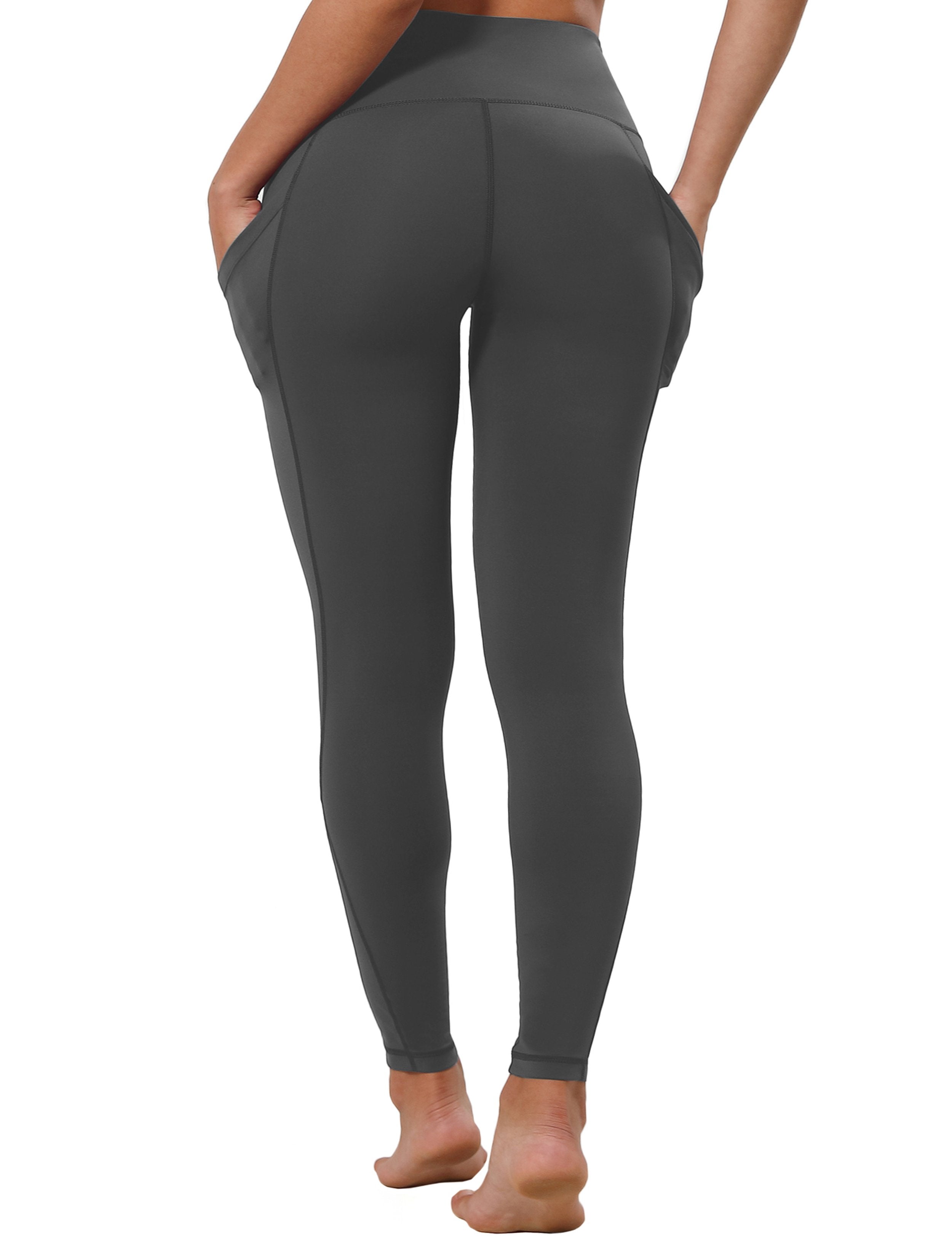 High Waist Side Pockets Gym Pants shadowcharcoal 75% Nylon, 25% Spandex Fabric doesn't attract lint easily 4-way stretch No see-through Moisture-wicking Tummy control Inner pocket