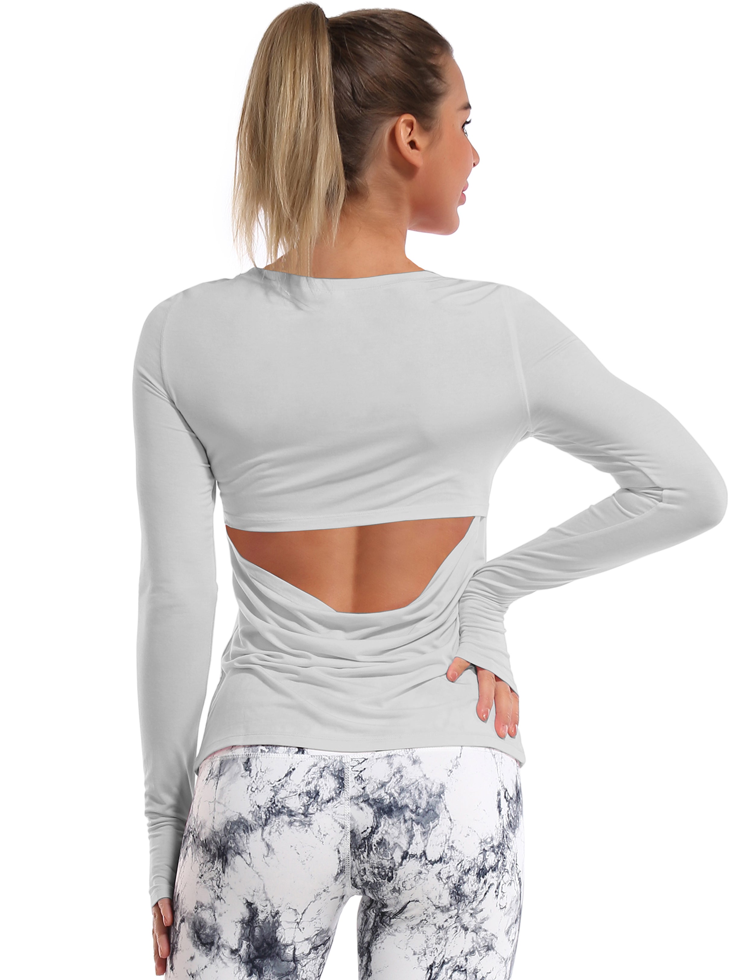 Open Back Long Sleeve Tops lightgray Designed for On the Move Slim fit 93%Modal/7%Spandex Four-way stretch Naturally breathable Super-Soft, Modal Fabric