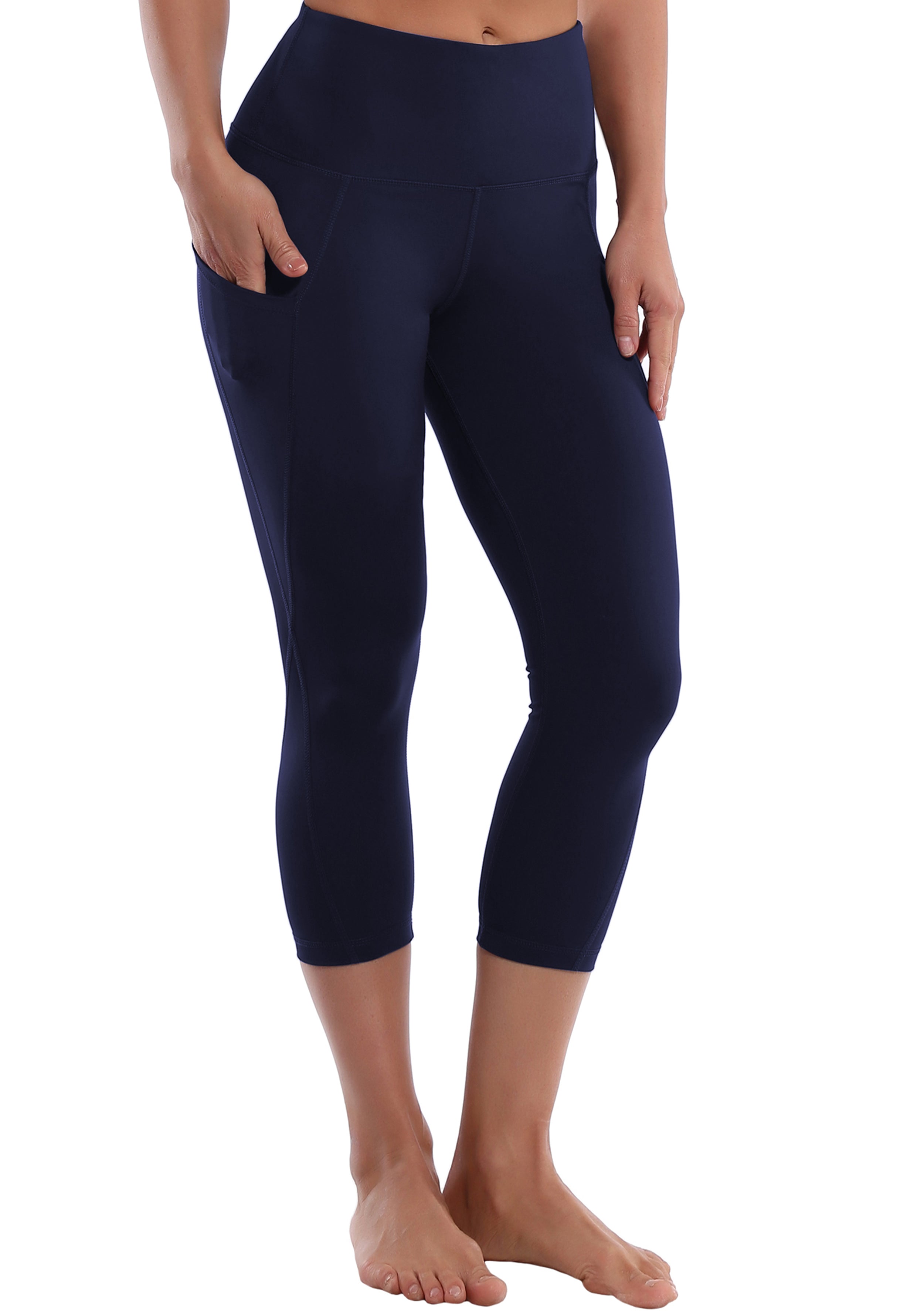 19" High Waist Side Pockets Capris darknavy 75%Nylon/25%Spandex Fabric doesn't attract lint easily 4-way stretch No see-through Moisture-wicking Tummy control Inner pocket